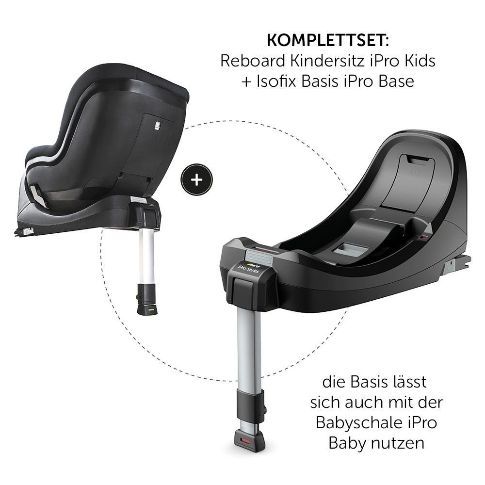 Hauck Autokindersitz iPro Kids - Caviar, (2-tlg), Reboard Kinderautositz mit Isofix Basis iPro Base - i-Size bis 4 Jahre