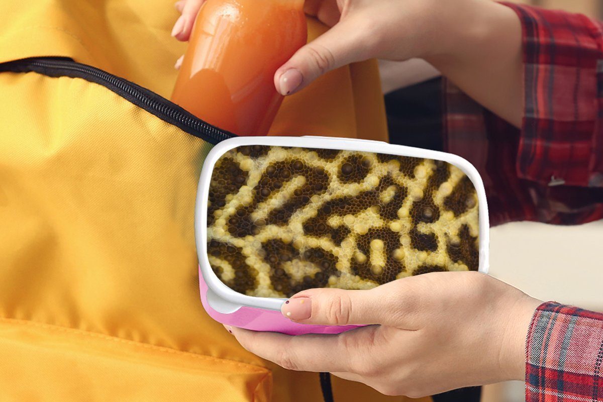 Mädchen, MuchoWow Nahaufnahme Leopardenmustern, Brotbox (2-tlg), Lunchbox Kunststoff, rosa Kinder, für von Brotdose Erwachsene, Snackbox, Kunststoff