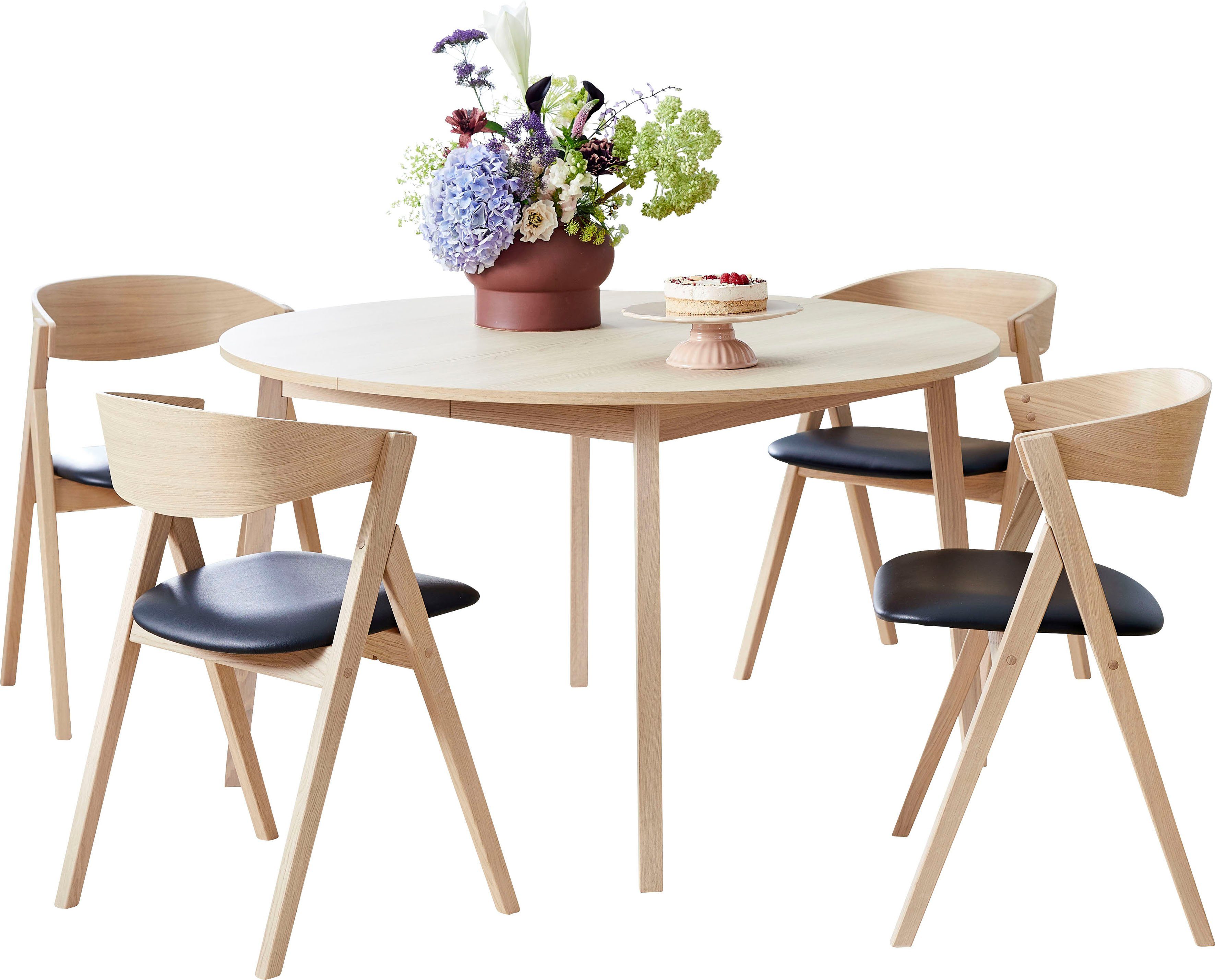 Ø130 4 Furniture und Hammel (Set, inkl. Single/City, Findahl/Basic Single cm Essgruppe Einlegeplatten City Esstisch mit Stühle 5-tlg), Hammel by 2