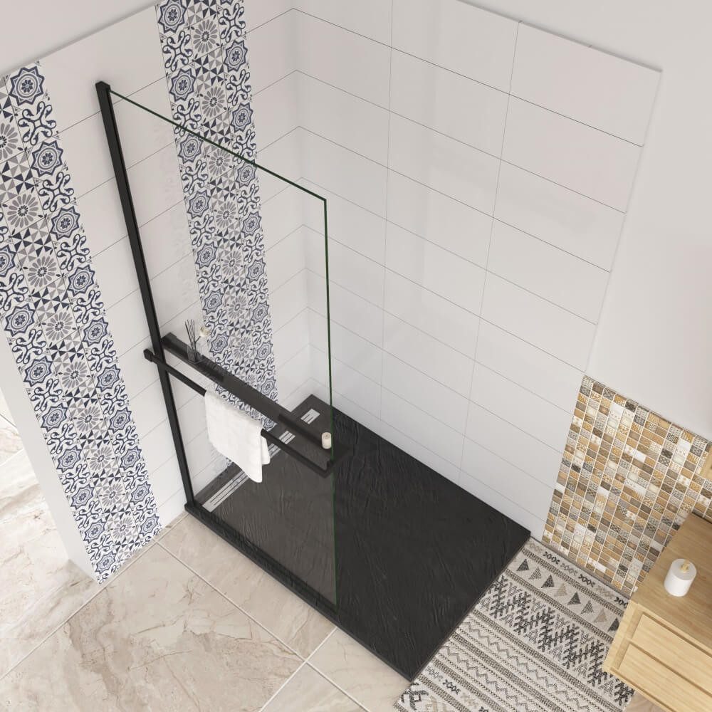 AICA Walk-in-Dusche 200cm 8mm ESG Walk In mit Handtuchhalter Duschwand Duschabtrennung, Einscheibensicherheitsglas