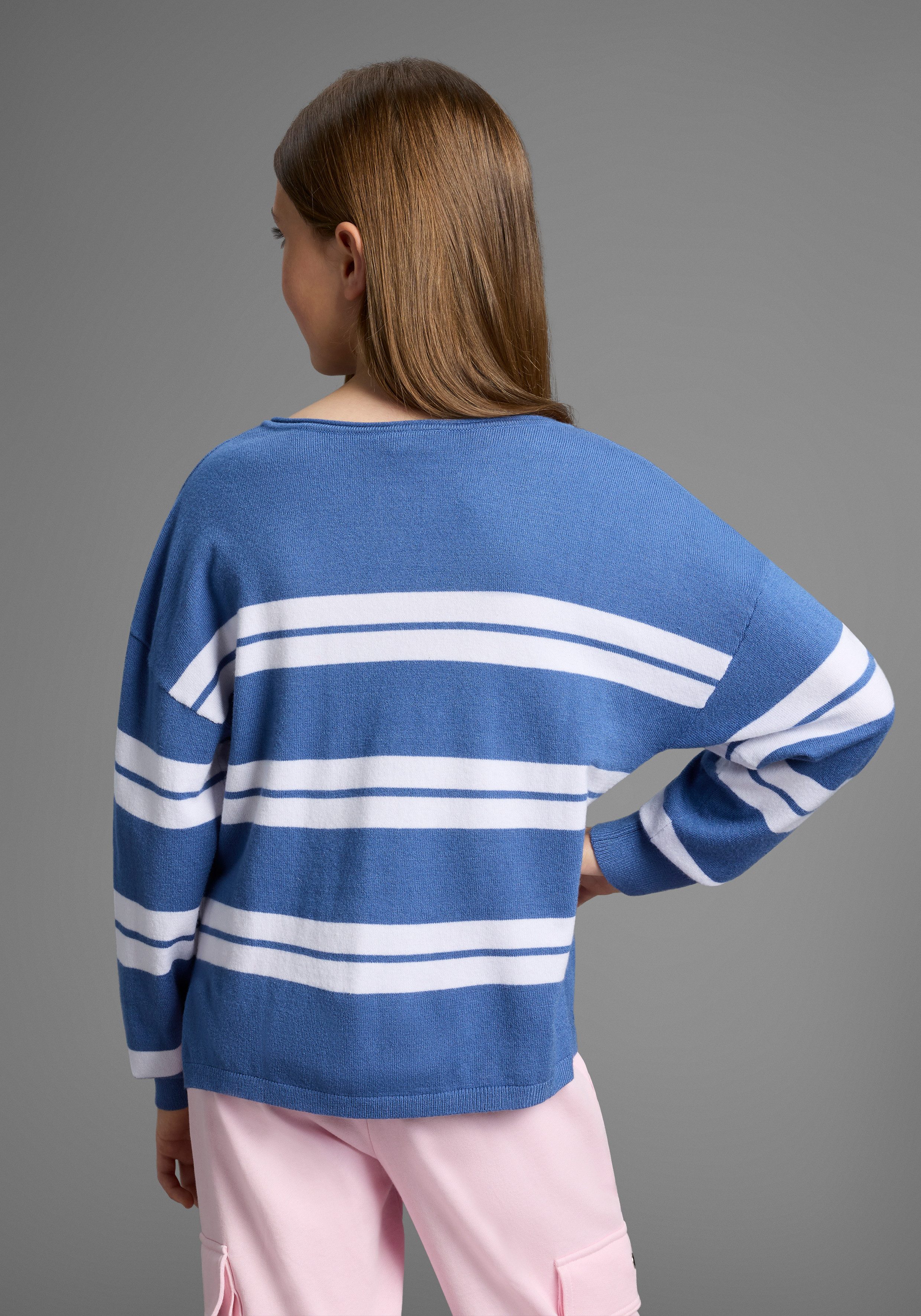 KangaROOS Strickpullover Kuschelweicher Ringelpullover Weicher Ringelpullover mit kleinem V-Ausschnitt