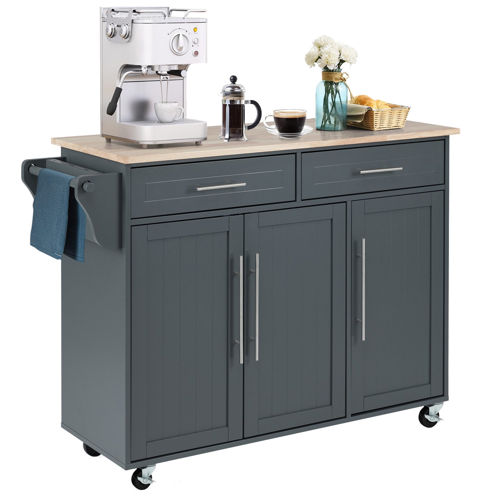 COSTWAY Küchenwagen, mit Arbeitsplatte, Schubladen & verstellbaren Regalen