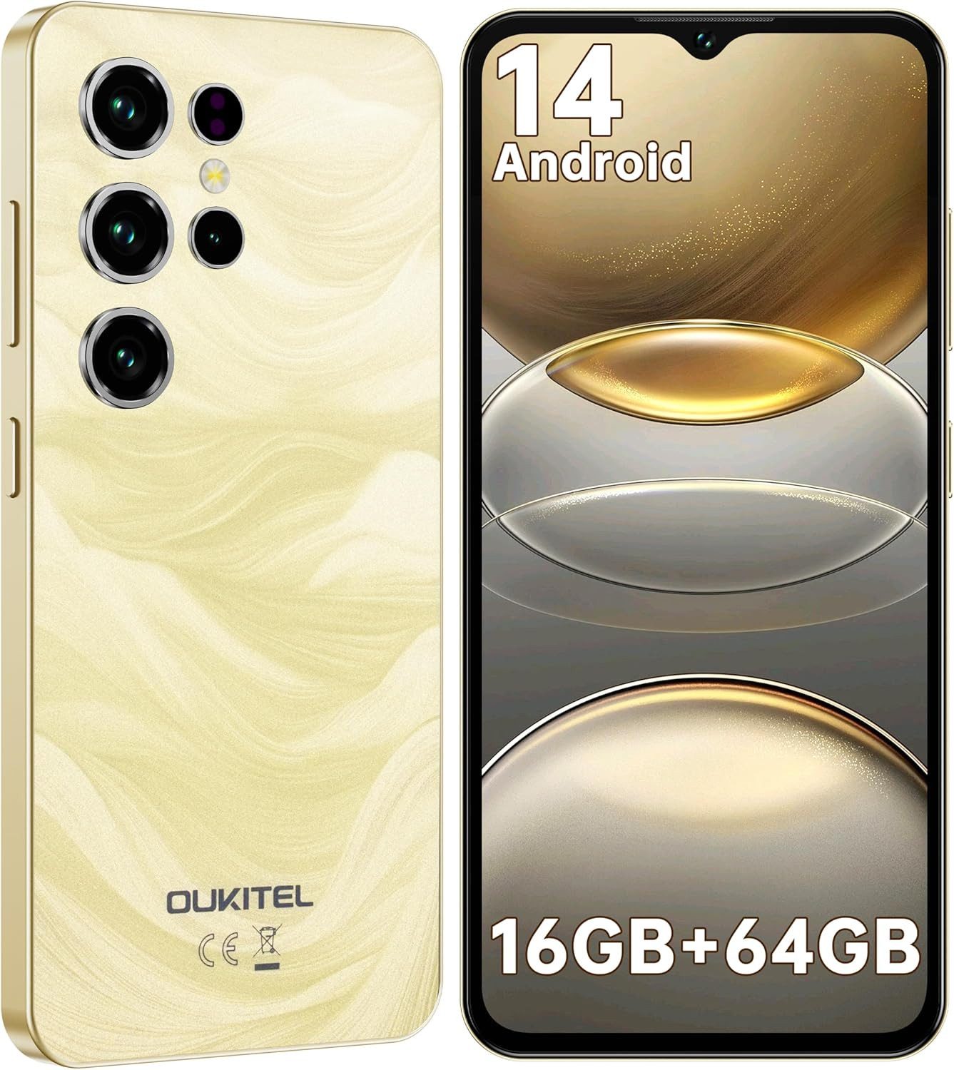 OUKITEL C2 Handy Ohne Vertrag Android 14 Smartphone (16,56 cm/6.52 Zoll, 64 GB Speicherplatz, 13 MP Kamera, 5000mAh, 16GB RAM 64GB ROM, 6,52'' Display, GPS, 4G Dual SIM)