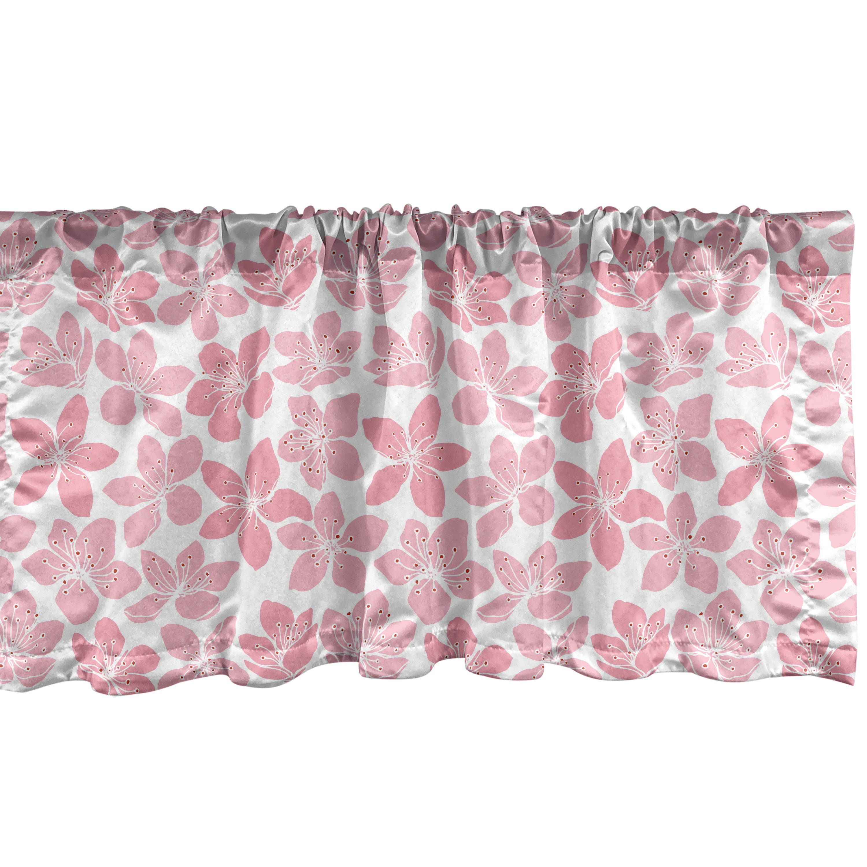 ungleichmäßiges Küche Dekor mit Schlafzimmer Vorhang Stangentasche, Scheibengardine Kirschblüte Muster Volant Abakuhaus, Microfaser, für