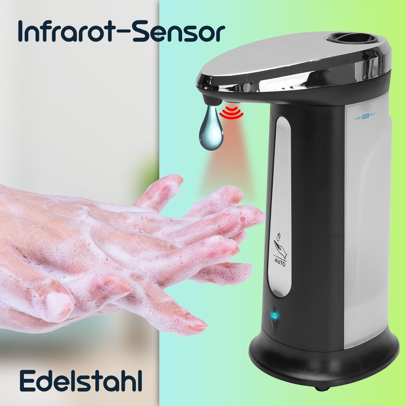 Casativo Seifenspender Sensor Seifenspender automatisch kontaktlos 400ml Infrarot Edelstahl, (1-tlg), tropffreie Dosierung/Infrarot-Sensorik/Sichtfenster-Anzeig – Bild 5 von 5