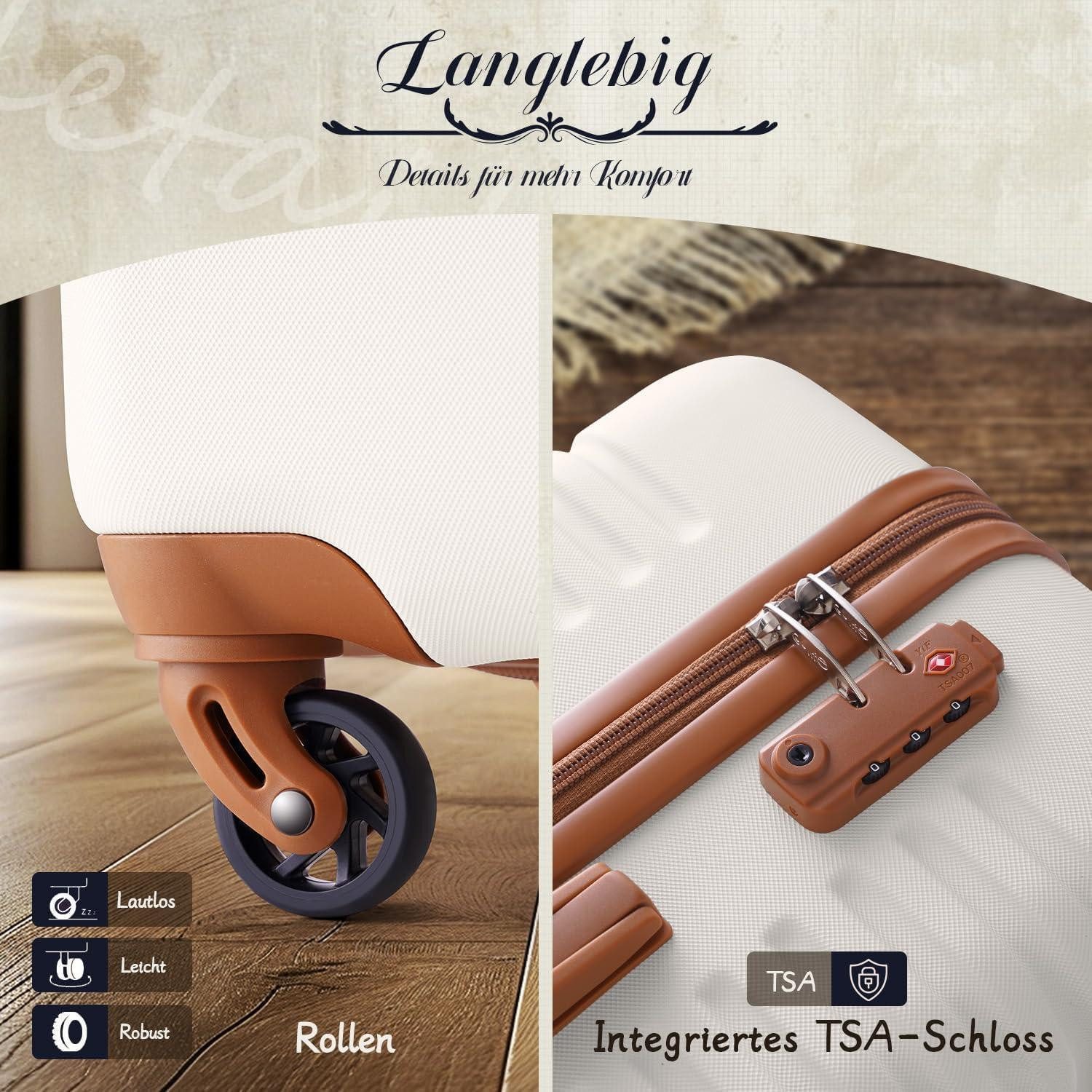 LuxusKollektion Kofferset Koffer Trolley Set Hartschalen 4 Rollen TSA-Schloss 5tlg Weiß/Braun