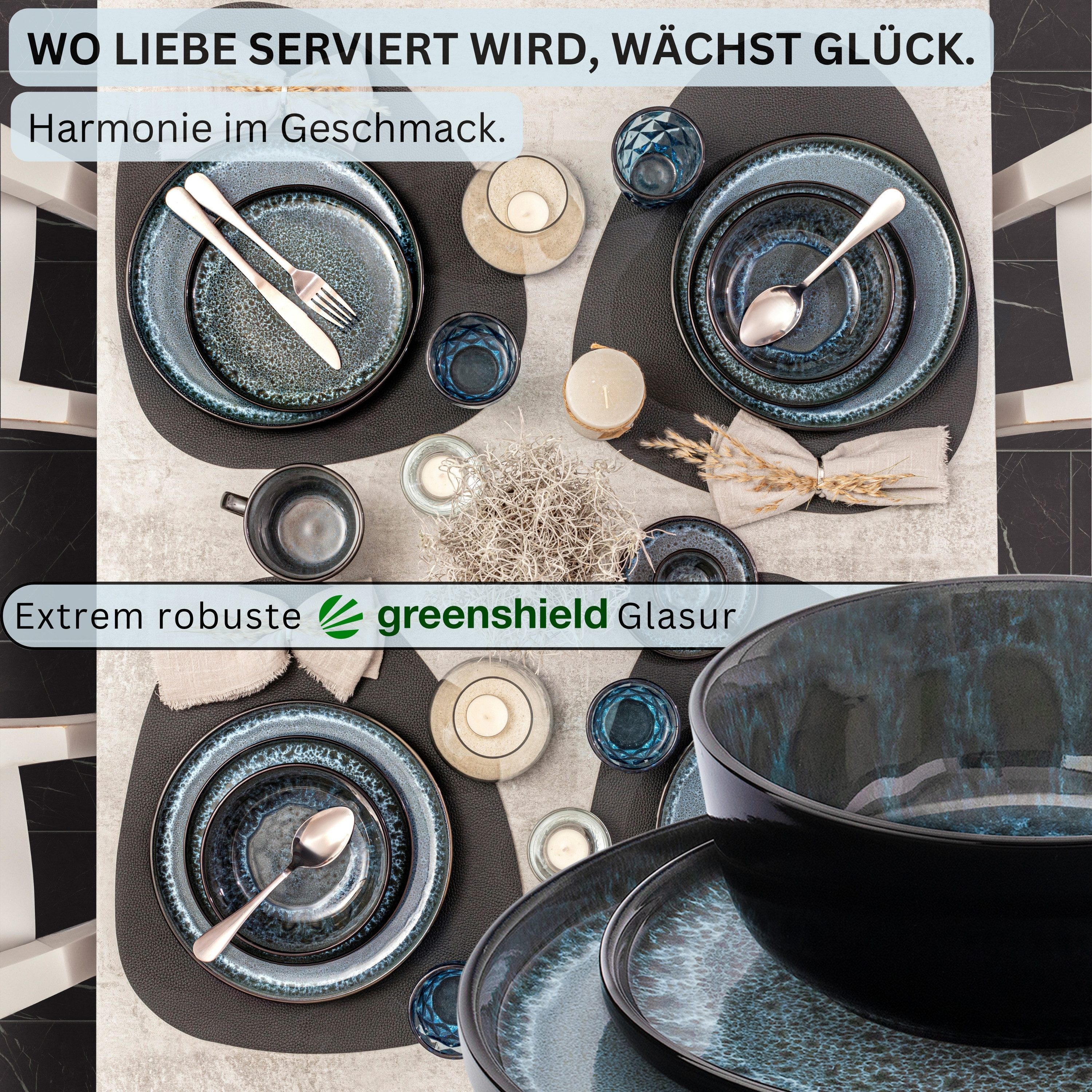SÄNGER Tafelservice Manila Geschirrset (24-tlg), 6 Personen, Steingut, Blau-Schwarz, Handmade, Erweiterbar, VALUE COLLECTION