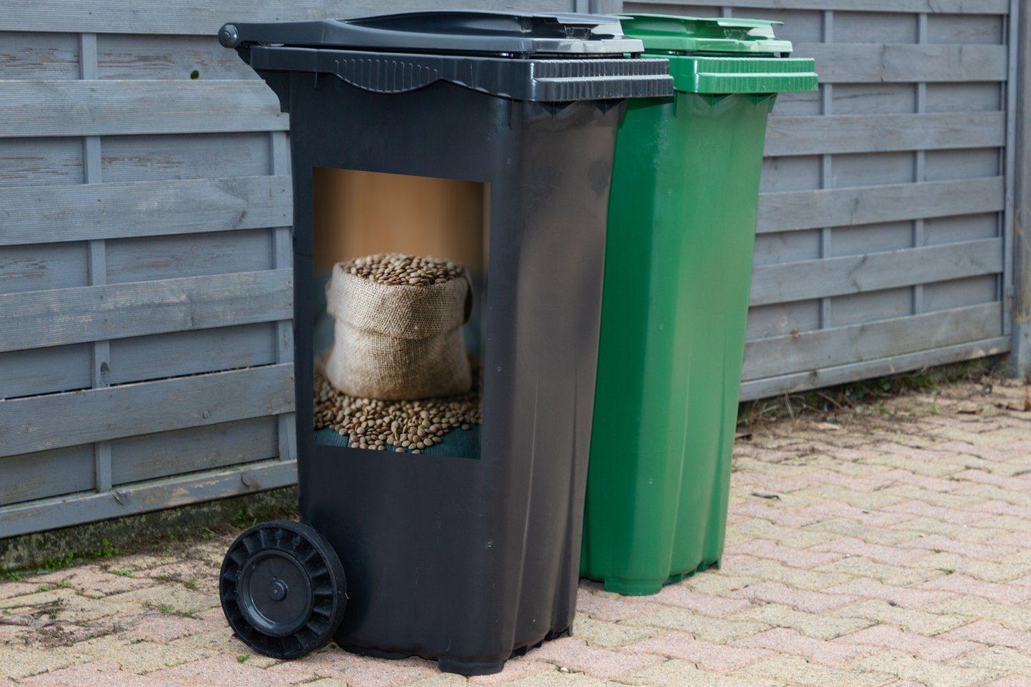 Tüte Mülleimer-aufkleber, Eine Container, MuchoWow mit Linsen (1 Sticker, Mülltonne, Wandsticker kleine St), gefüllt Abfalbehälter