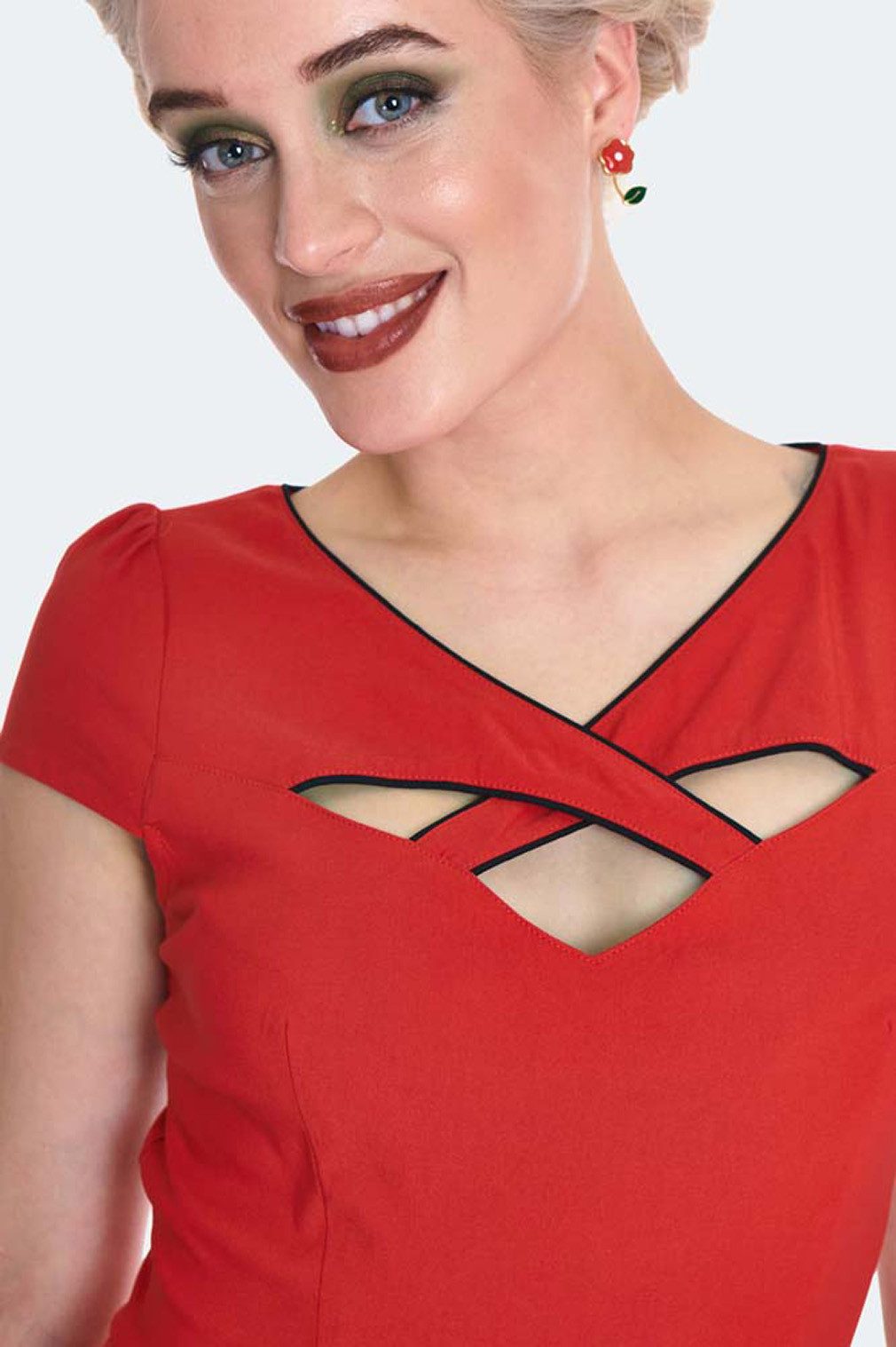 Voodoo Vixen A-Linien-Kleid Criss Cross Contrast Piping Vintage Rockabilly Retro