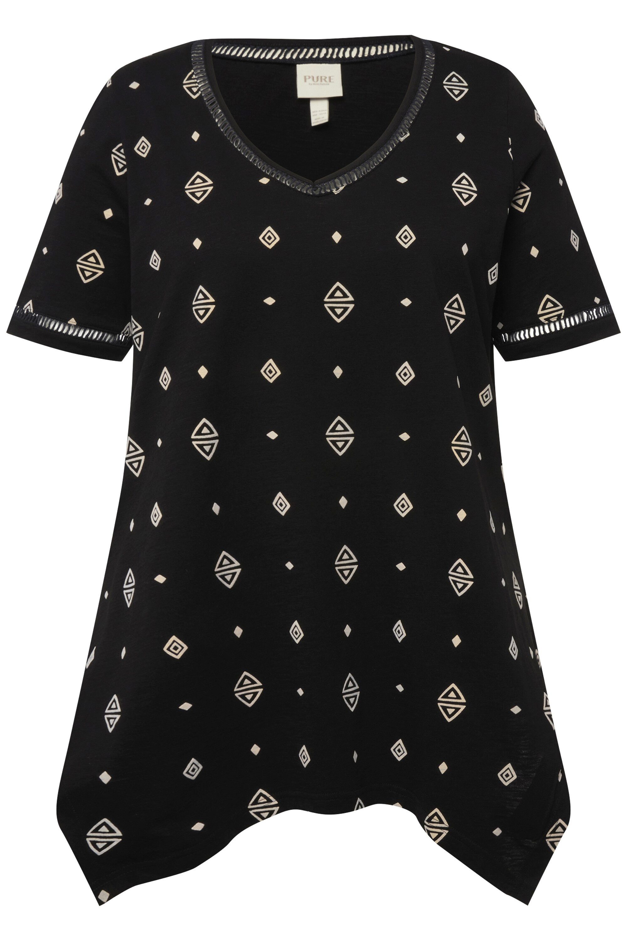 Ulla Popken Longshirt T-Shirt Rhomben V-Ausschnitt Halbarm Biobaumwolle günstig online kaufen