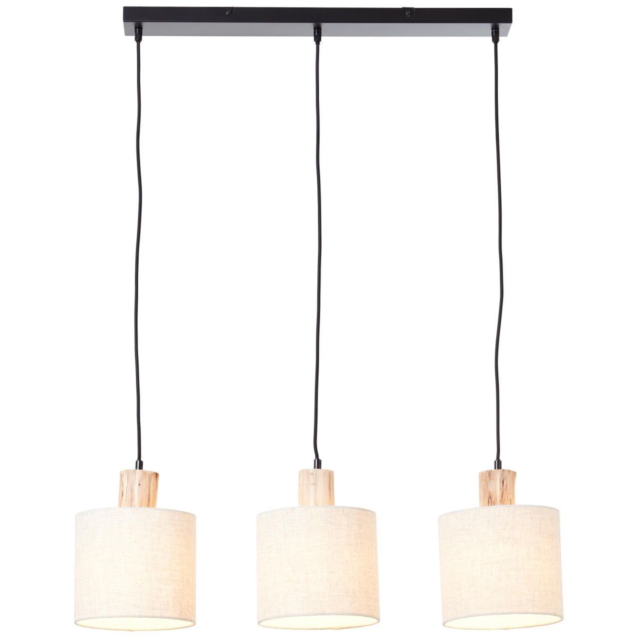 Brilliant Pendelleuchte 3x A60, E27, Pia, 40W schwarz/natur, 3flg Balken Lampe, Pendelleuchte Pia