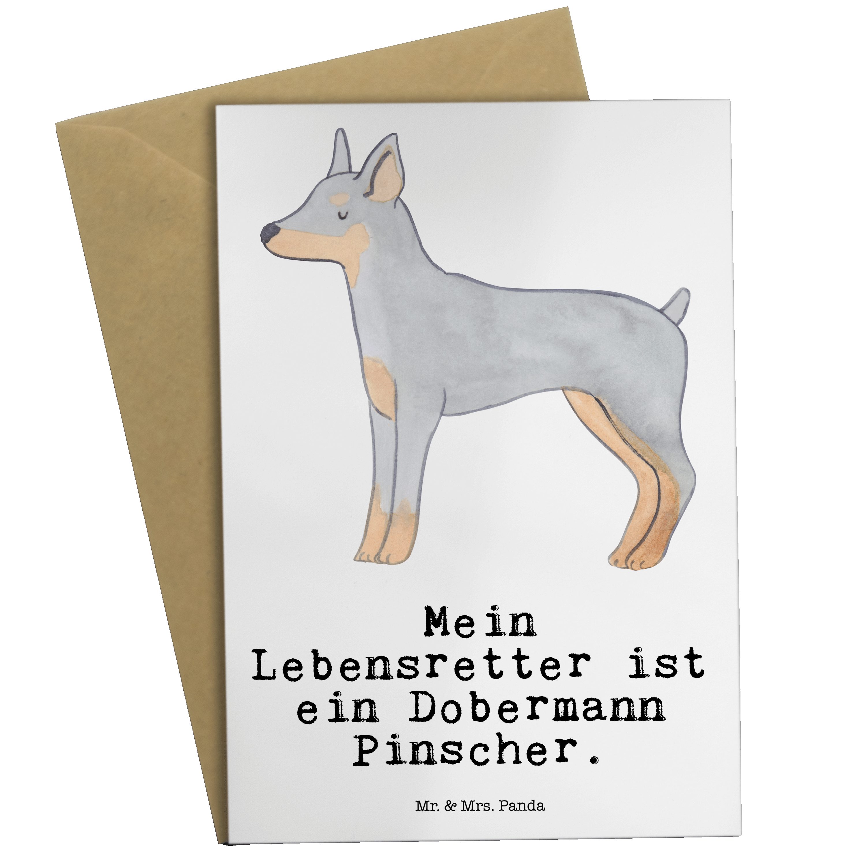 Mr. & Mrs. Panda Grußkarte Dobermann Pinscher Lebensretter - Weiß - Geschenk, Hunderasse, Schenk