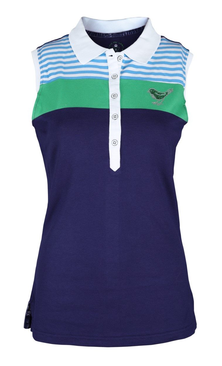 girls golf Poloshirt Girls Golf Polo "stripes up" Sleeveless Blau - Grün Damen S