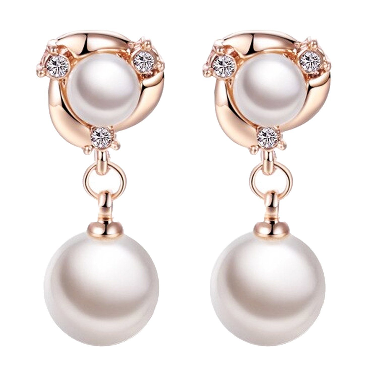 Zierliche s\u00fc\u00dfe Asymmetrische Cream Rechteck vergoldete Ohrringe mit dekorativen Perlen Schmuck Ohrringe Perlenohrringe 