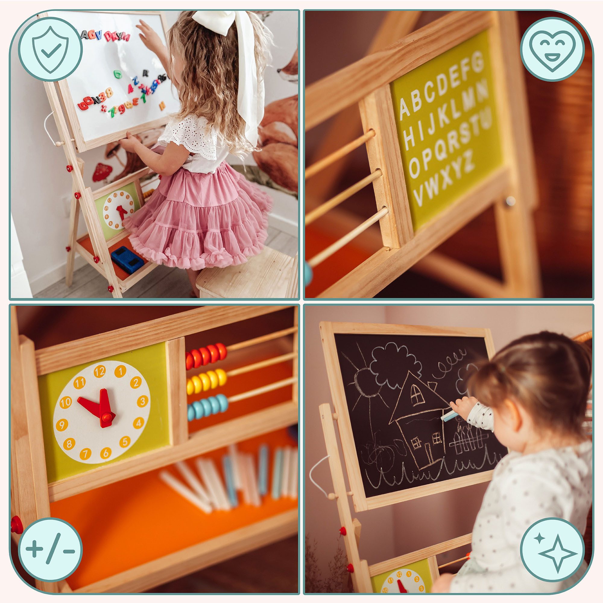 Mamabrum Standtafel 2-in-1 Kindertafel – Magnetische Kreidetafel und Whiteboard