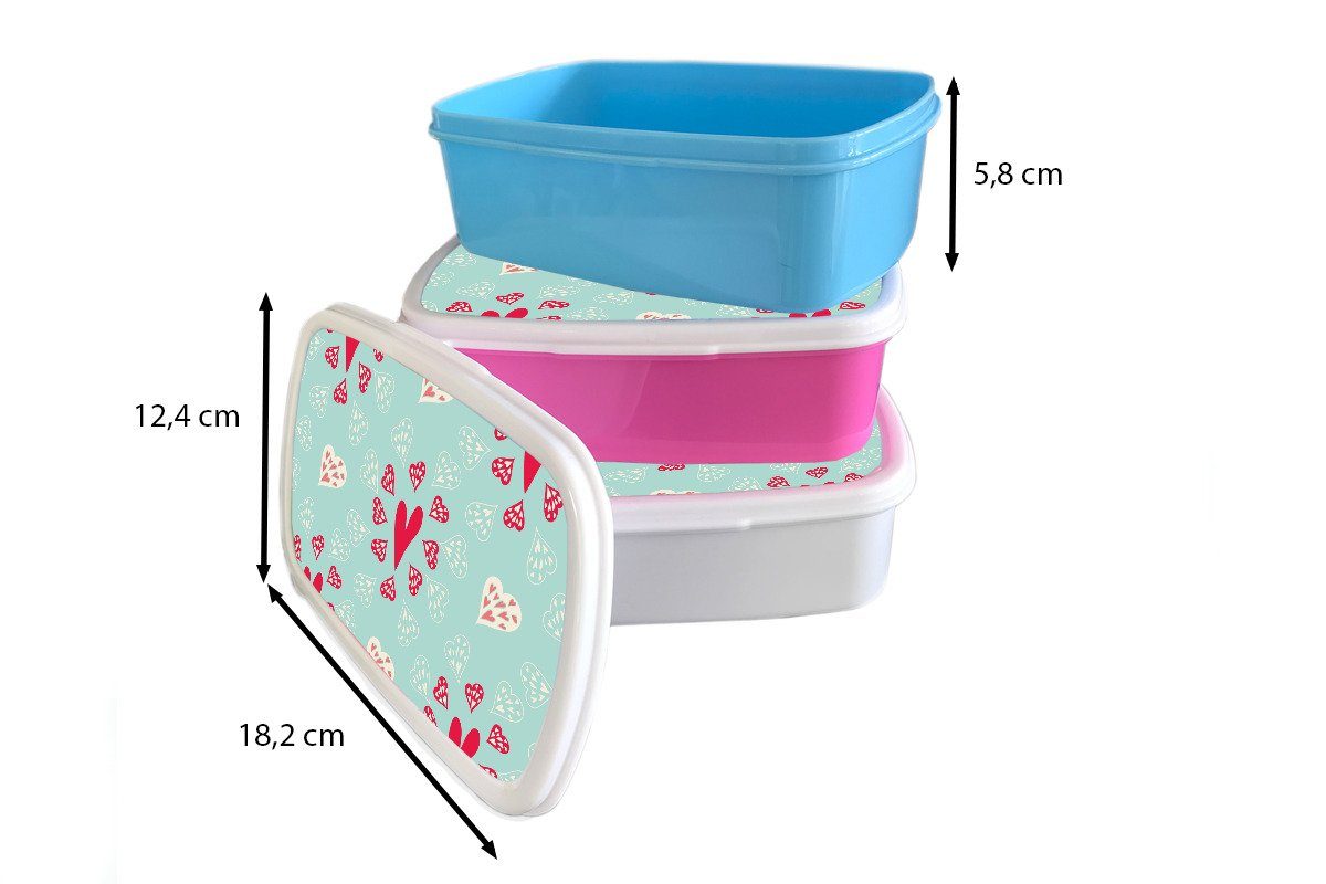 MuchoWow Lunchbox Herzen - Muster Mädchen, für Kinder, Brotdose Erwachsene, Snackbox, Kunststoff rosa (2-tlg), Brotbox Kunststoff, Pastell, 