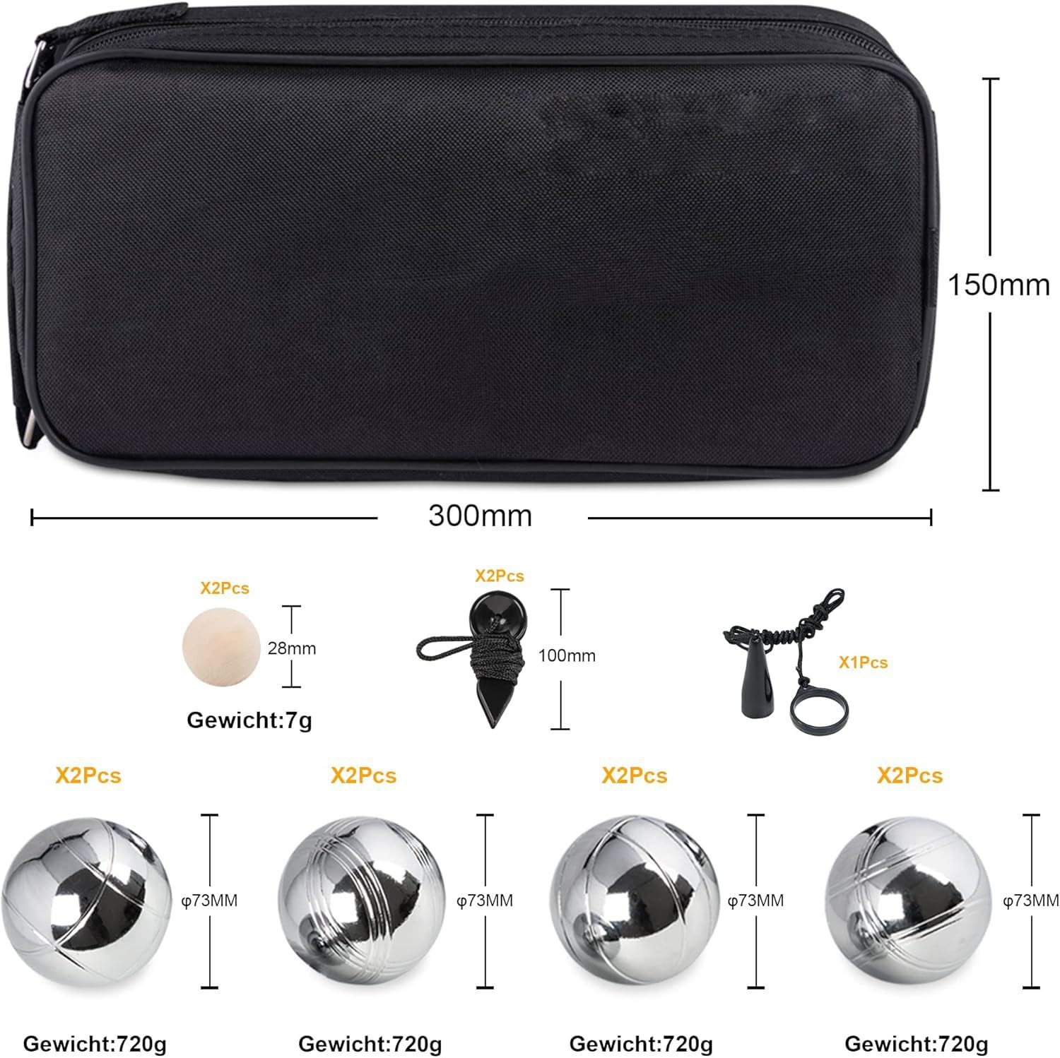 ElitVita Spielball Boule Set 6/8 Kugeln mit Tasche & Zubehör – Boccia Spiel Outdoor (8-St), Hochwertige Edelstahl Kugeln, 4 Designs leichtes erkennen der Kugeln