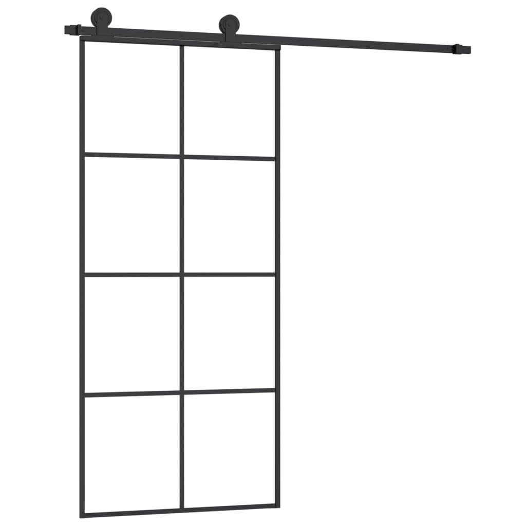 vidaXL Zimmertür 90 x 205 cm Schiebetür mit Beschlag schwarz 90x205 cm ESG-Glas Alumin