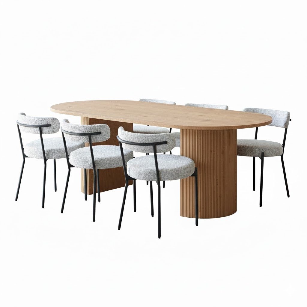 ebuy24 Essgruppe Kyoto Essgruppe Esstisch 100x210 cm Natur, 6 Stühl, (7-tlg)