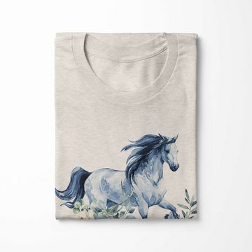 Sinus Art T-Shirt Herren Shirt 100% gekämmte Bio-Baumwolle T-Shirt Aquarell Blumen Pferd Motiv Nachhaltig Ökomode aus (1-tlg)