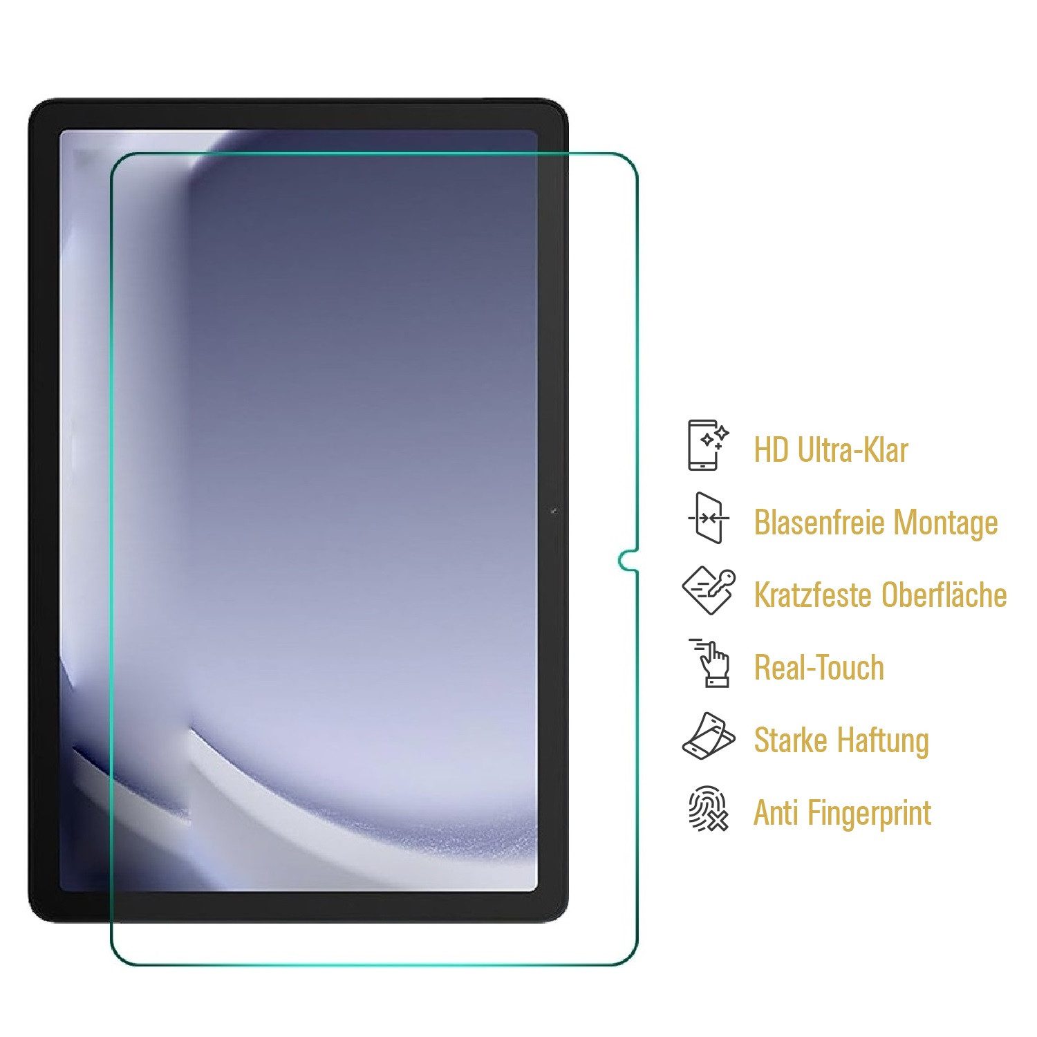 Protectorking Displayschutzfolie 1x 9H Panzerglas für Samsung Galaxy Tab A9 Plus 3D KLAR Nano-Glass, 1-Stück, ANTI-BRUCH-ANTI-STOß – Bild 3 von 4