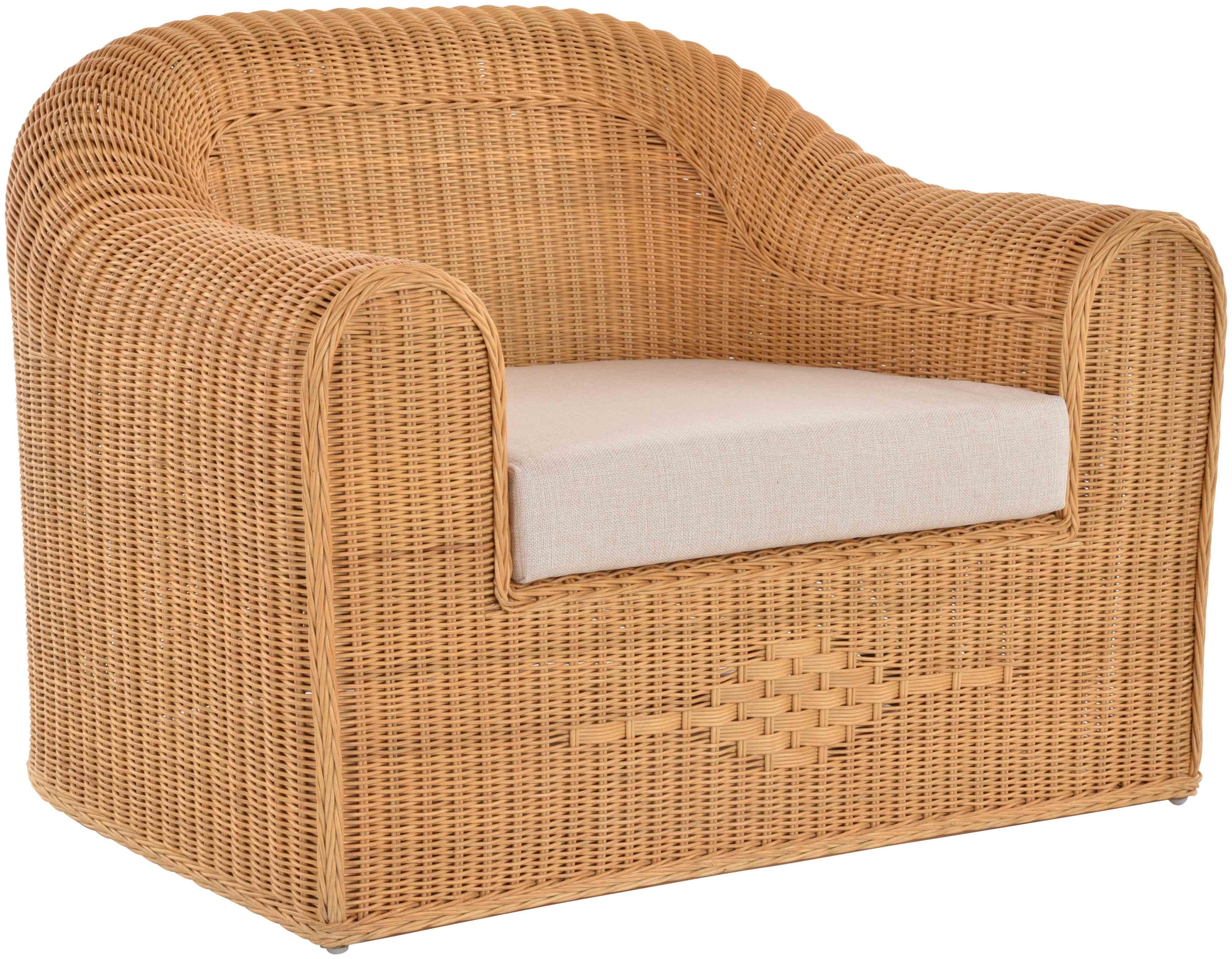 Krines Home Relaxsessel Rattansessel Breiter Wohnzimmer Sessel aus echtem Rattan Thronsessel, Bequem