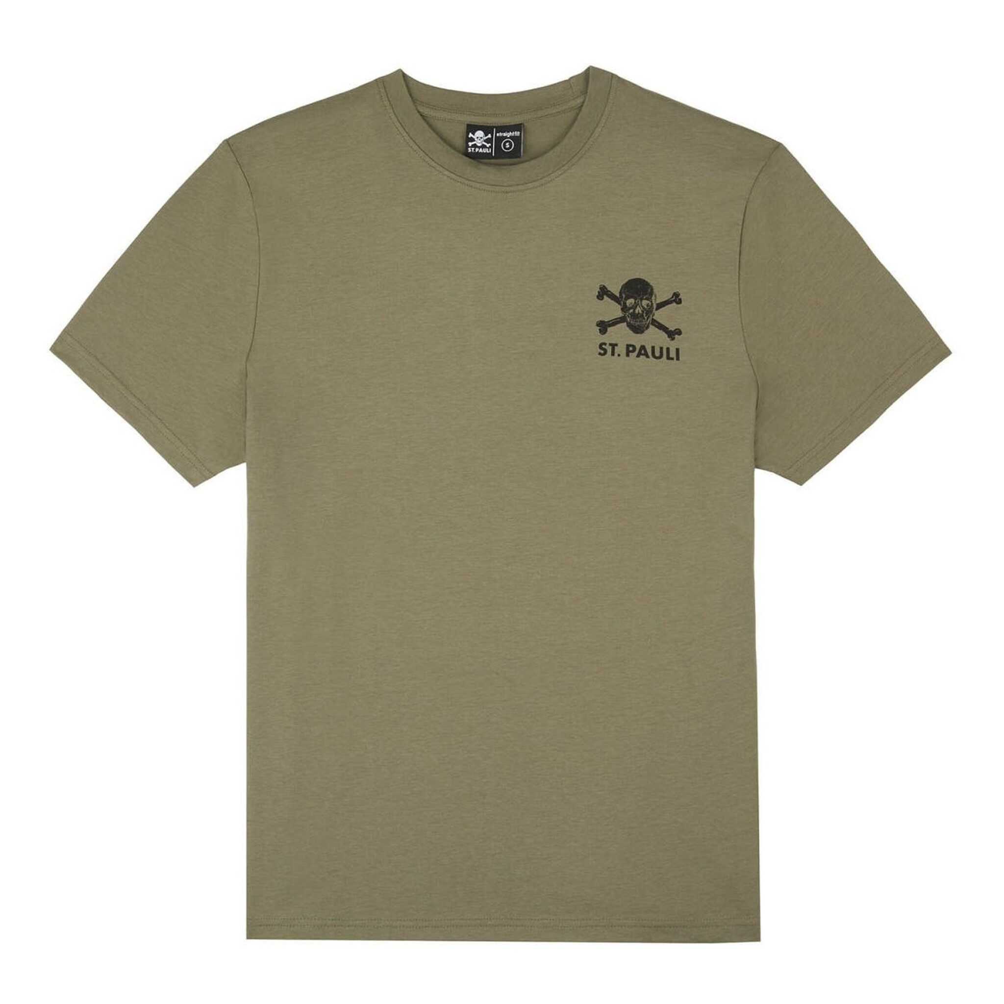 FC St. Pauli T-Shirt FC St. Pauli - T-Shirt Black-Olive Totenkopf mit Rückenprint - oliv