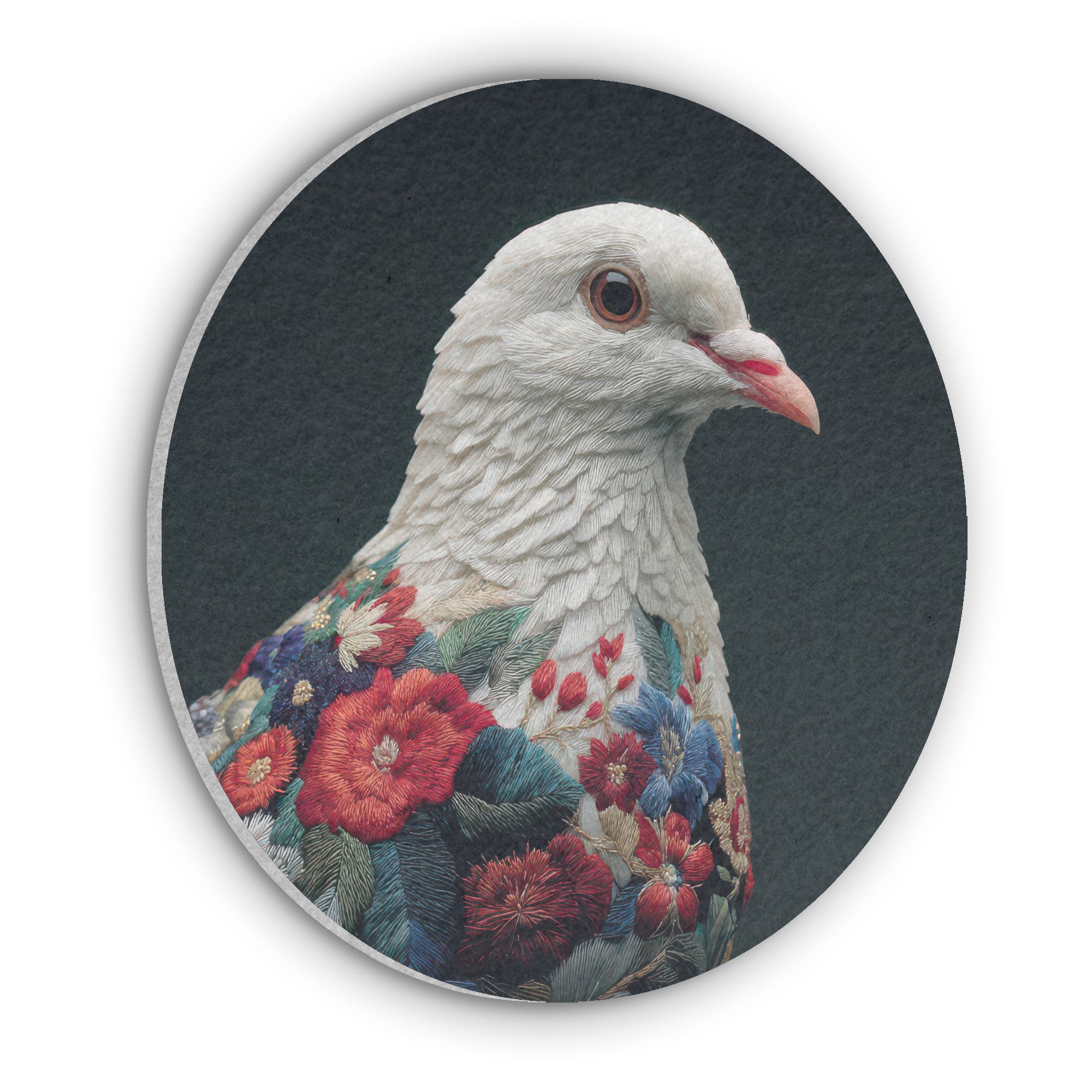MuchoWow Gemälde Taube - Blumen - Weiß - Schwarz, Fotodruck (1 St), Akustikpaneele rund, Schalldämmung, Akustikbilder 30x30 cm
