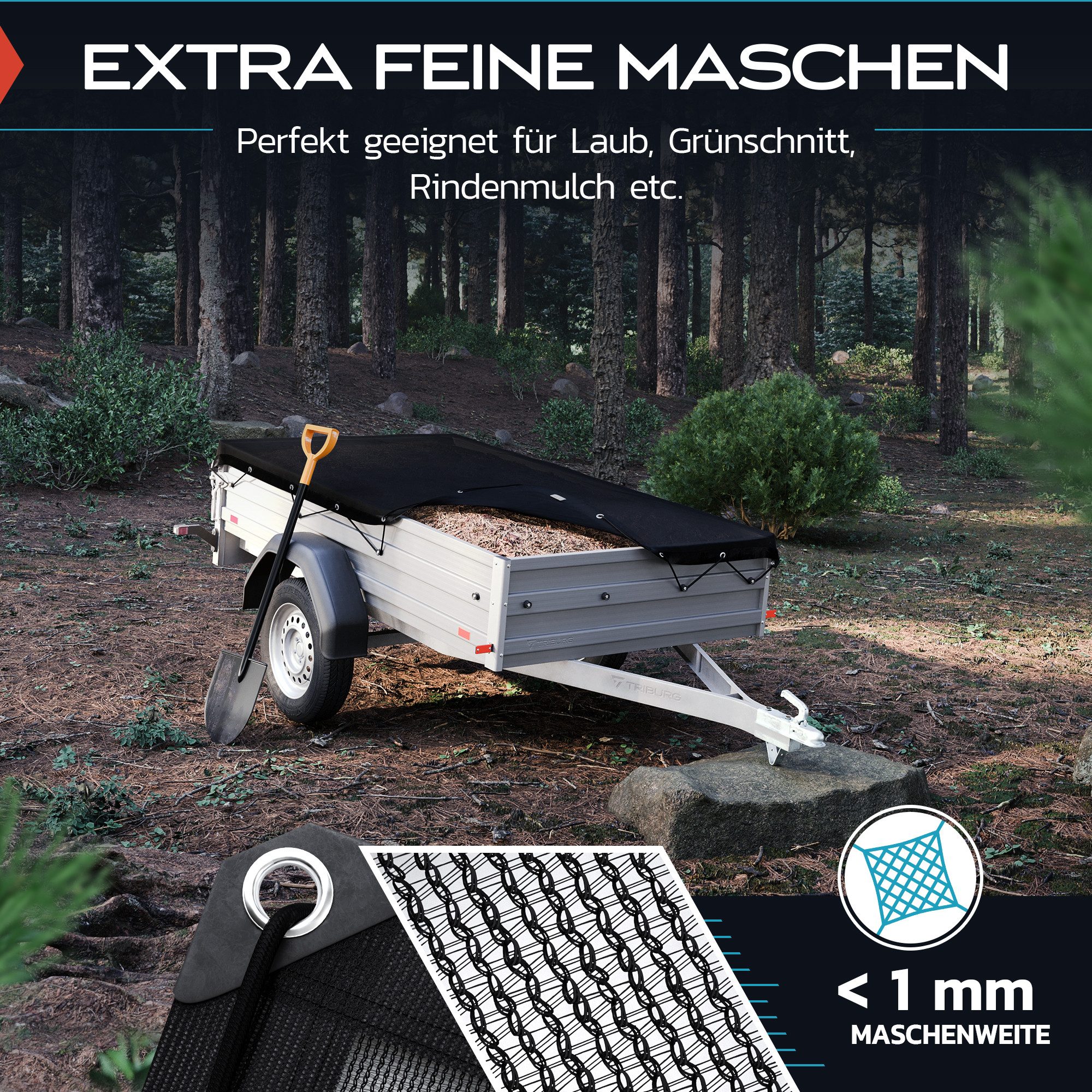 TRIBURG Anhängernetz TRIBURG Anhängernetz Feinmaschig - Abdecknetz für Anhänger, Anhänger Netz Engmaschig als Ladungssicherungsnetz