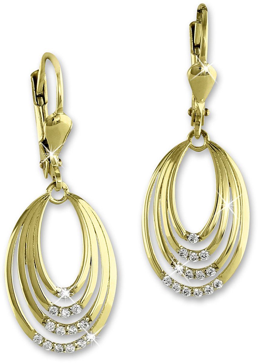 GoldDream Paar Ohrhänger GoldDream 333 GelbGold Ohrringe Zirkonia (Ohrhänger), Damen Ohrhänger Ovale aus 333 Gelbgold - 8 Karat, Farbe: gold, weiß