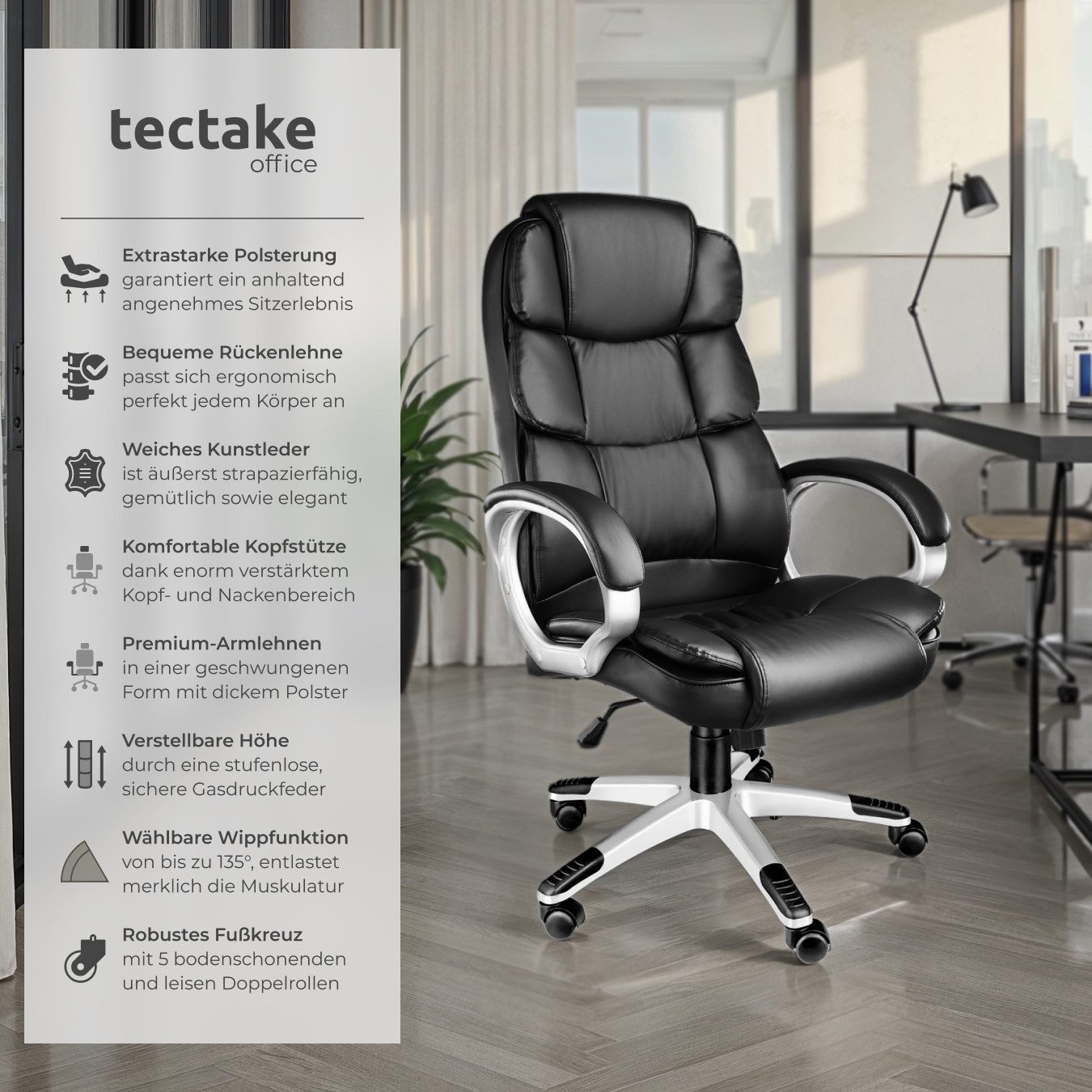 tectake Chefsessel Bürostuhl (Set, 1 St), Strapazierfähiger Kunstlederbezug günstig online kaufen