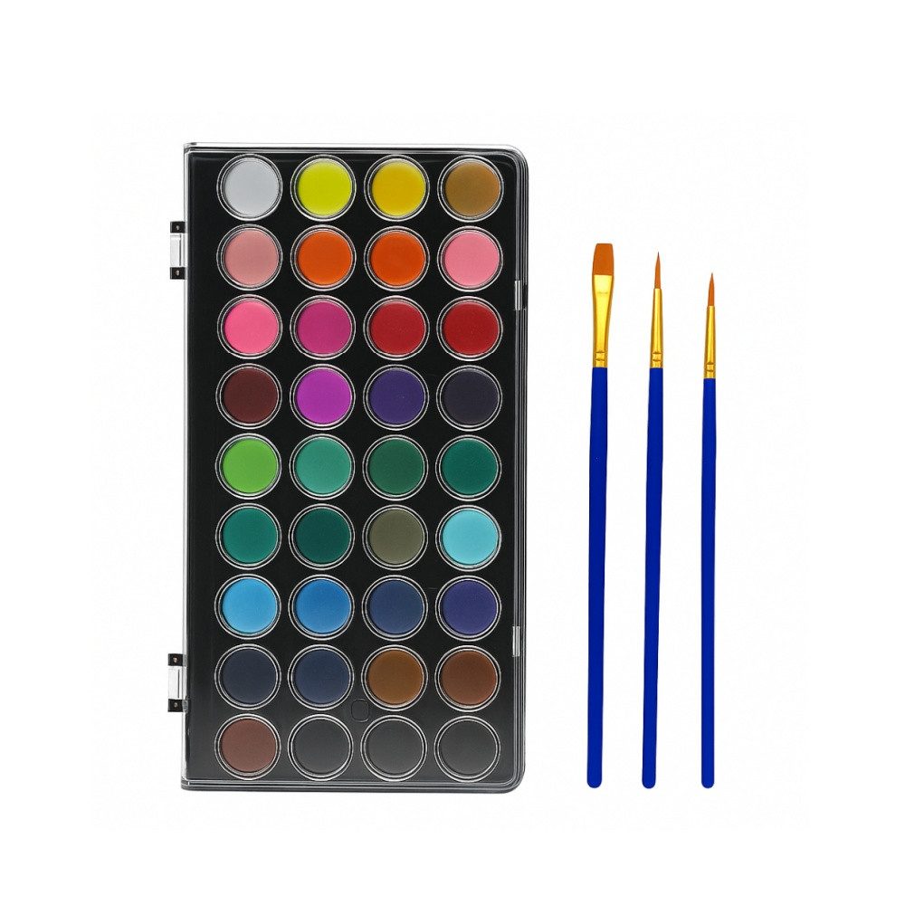 Artecho Aquarellfarbe Wasserfarben Künstler Set - 36 leuchtende Farben mit 3 Pinseln, Kompakt und tragbar – ideal für Anfänger, Hobbymaler & Profis