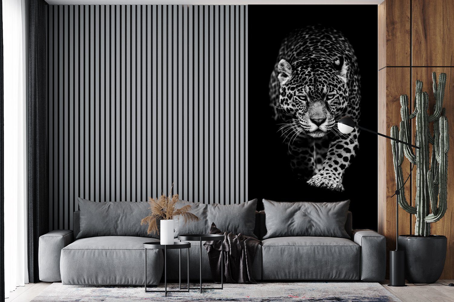 Vliestapete Fototapete Wild, Schwarz Leopard für St), - bedruckt, Matt, Schlafzimmer - - Weiß Tiere MuchoWow Küche, (2 Fototapete Wohnzimmer -