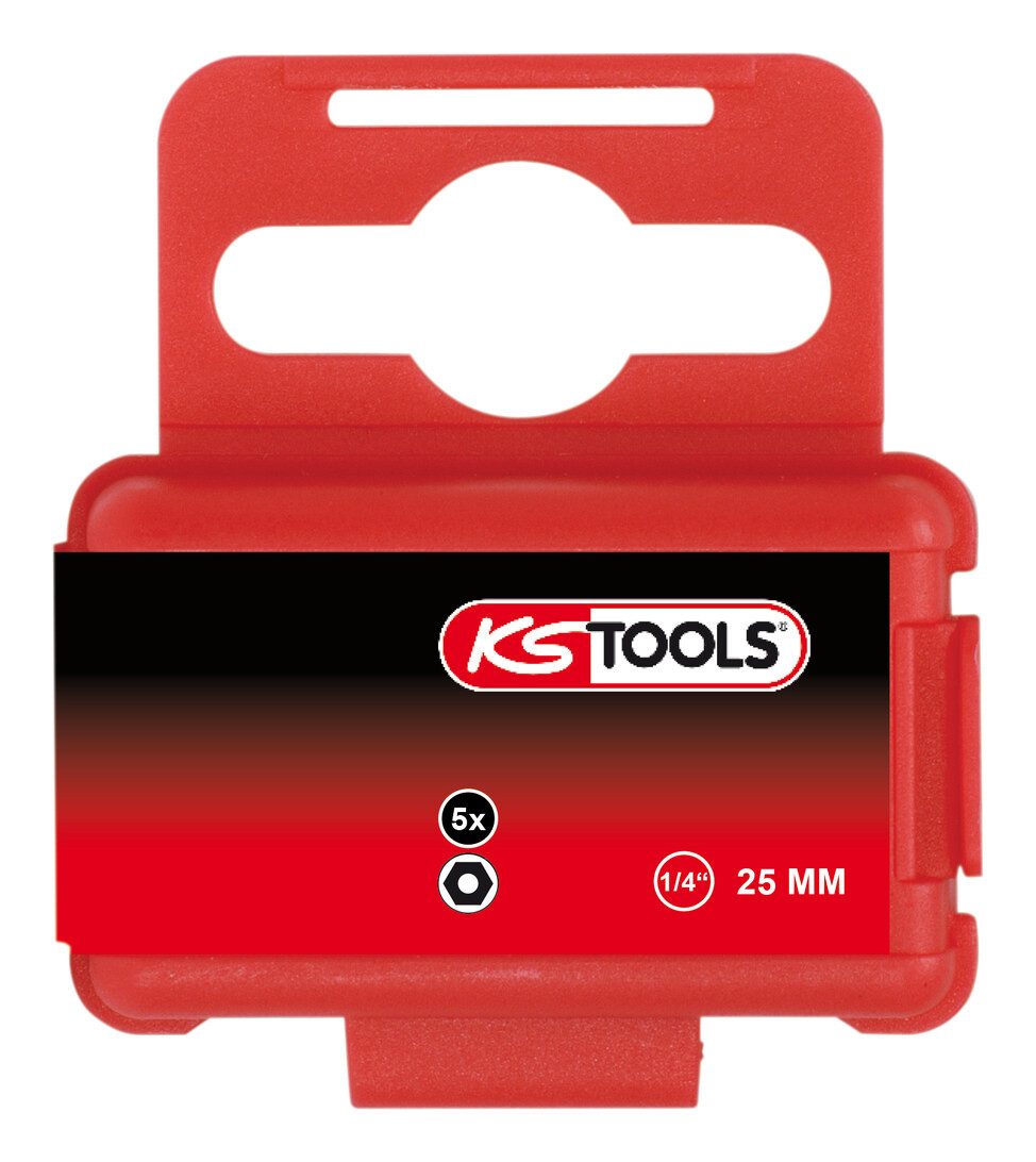 KS Tools Sechskant-Bit, 5 Stück, 1/4" Innensechskant, Bohrung, 25 mm, 2,5 mm, 5er Pack