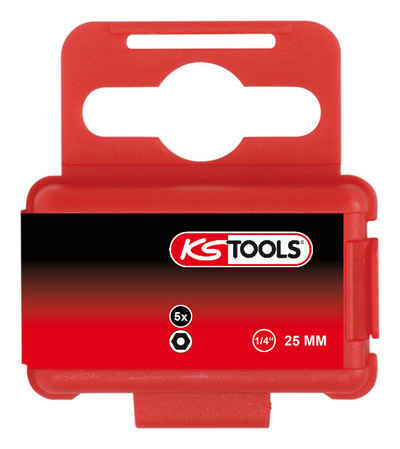 KS Tools Sechskant-Bit, 5 Stück, 1/4" Innensechskant, Bohrung, 25 mm, 5/32", 5er Pack