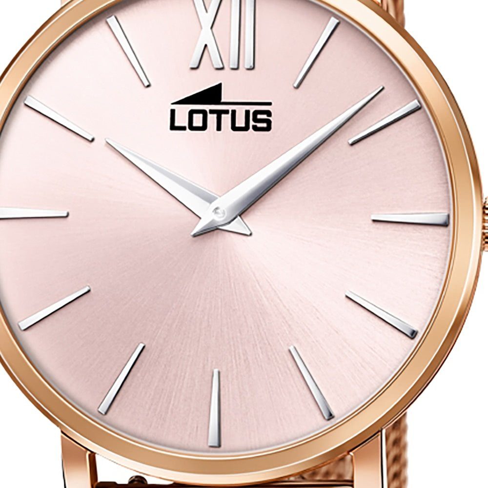 Lotus Edelstahlarmband Armbanduhr Quarzuhr (ca. Smart Damenuhr Lotus 38mm) Casual, rund, rosegold mittel Damen