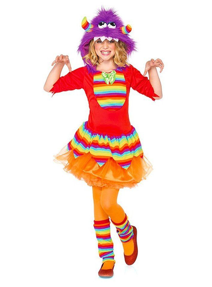 Leg Avenue Kostüm Regenbogen Grummel-Monster, Knallbuntes Kinderkostüm mit  kuscheliger Kopfbedeckung