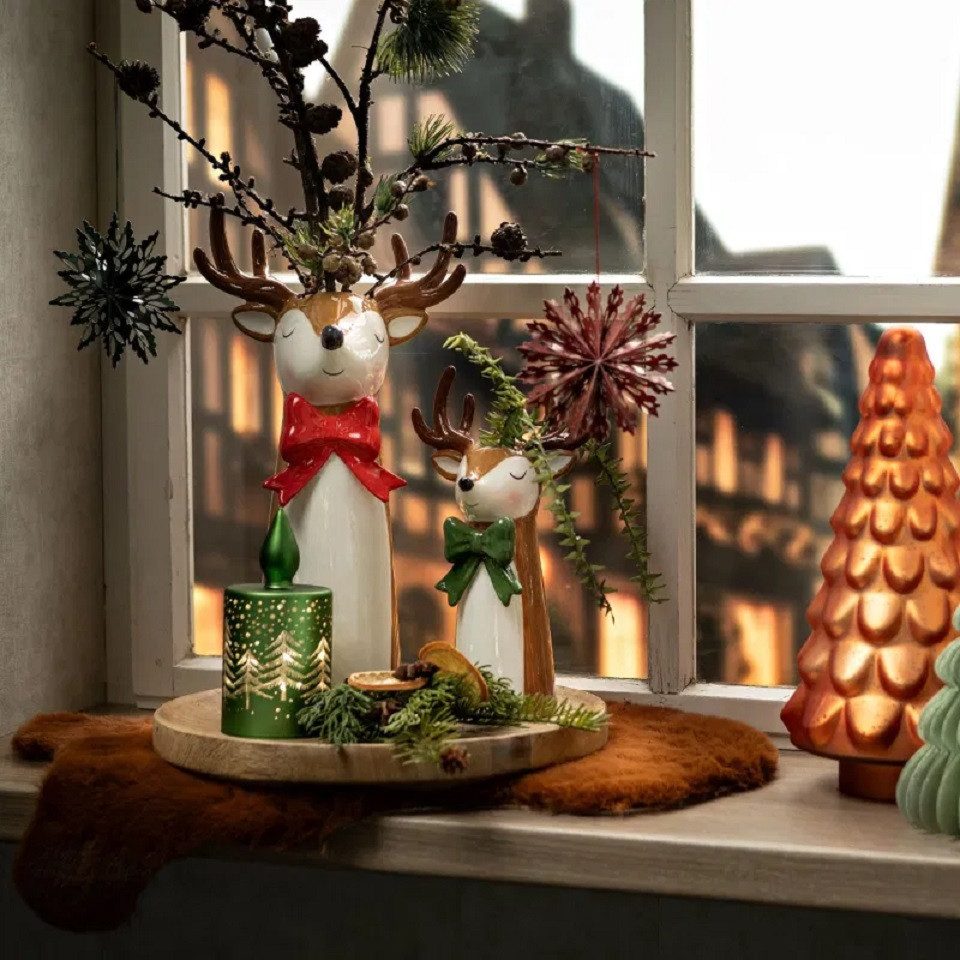 Interdesign24 Dekovase Hirsch Vase mit Roter Schleife Keramik günstig online kaufen