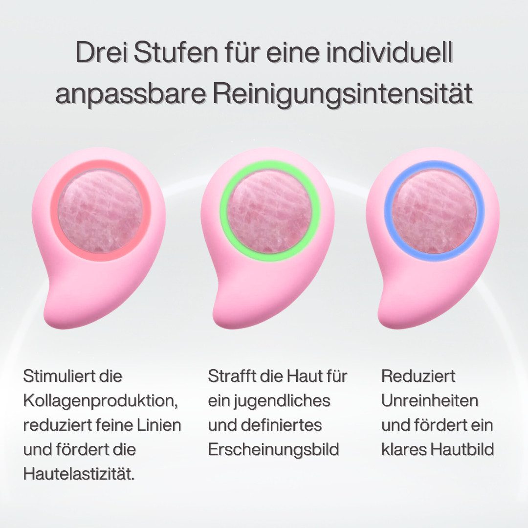 BeautiQ Gesichtsmassagegerät [Neuheit] LuxeCleanse Rosenquarz, Beautygerät mit Noppen, Gesicht/Hals, Anti-Aging, LED-Therapie mit Rosenquarz, Tiefenreinigung
