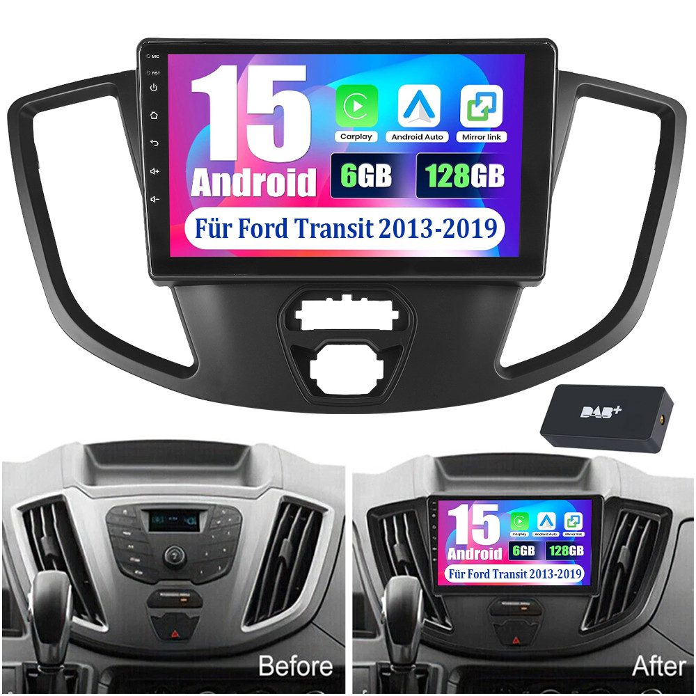 ESSGOO 6+128G DAB+ Carplay Android15 Autoradio Für Ford Transit 2015-2018 GPS Autoradio (RDS, 6GB+128GB, 4G LTE, DAB (optional), FM, AM, Carplay Android Auto Bluetooth EQ USB GPS Navi WIFI Touchscreen)