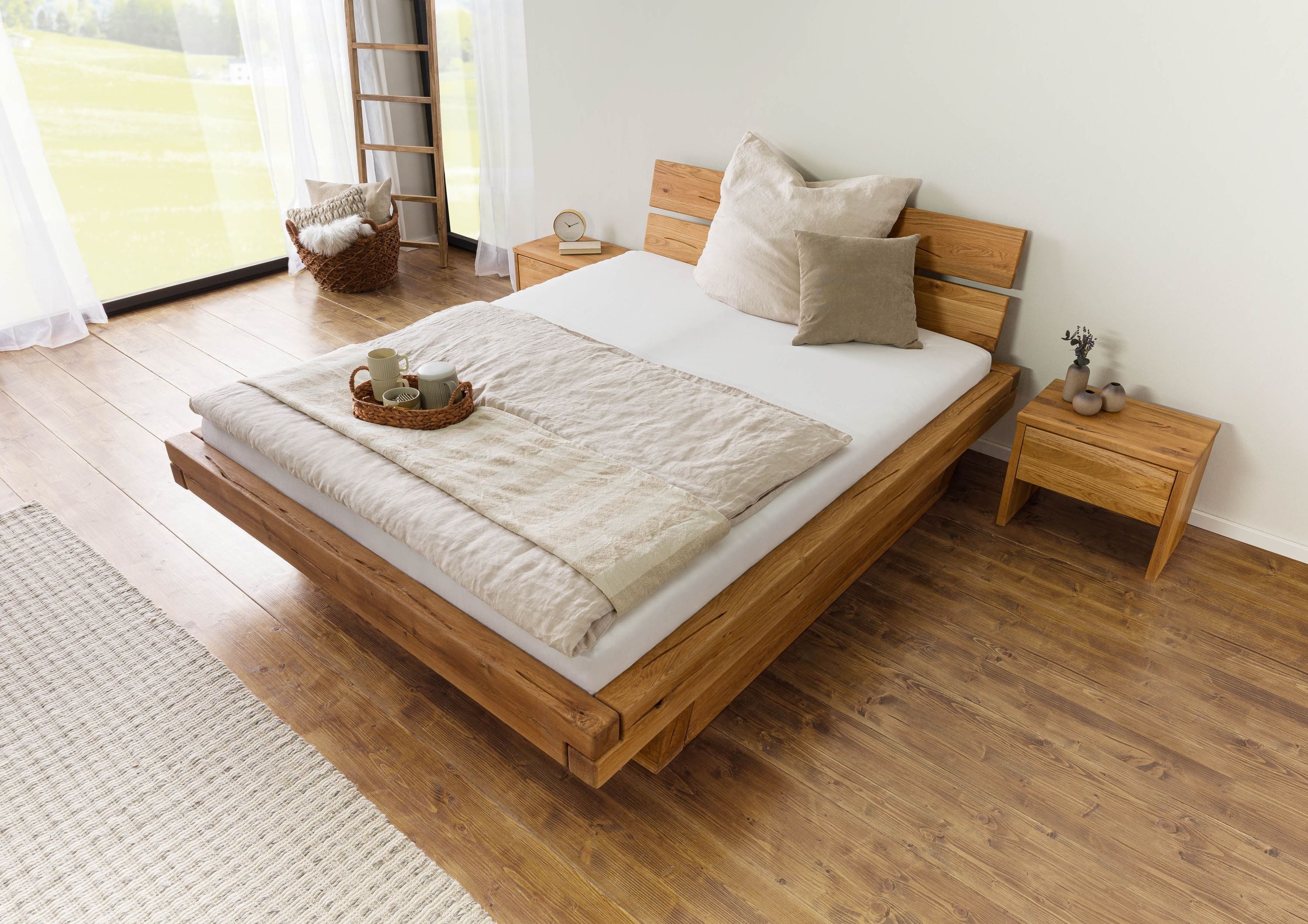 Massivmoebel24 Massivholzbett BALKENMÖBEL (mit Schubladen Eiche 140x200x90 natur geölt BREGENZ #109), mit Schubladen Eiche 140x200x90 natur geölt BREGENZ #109