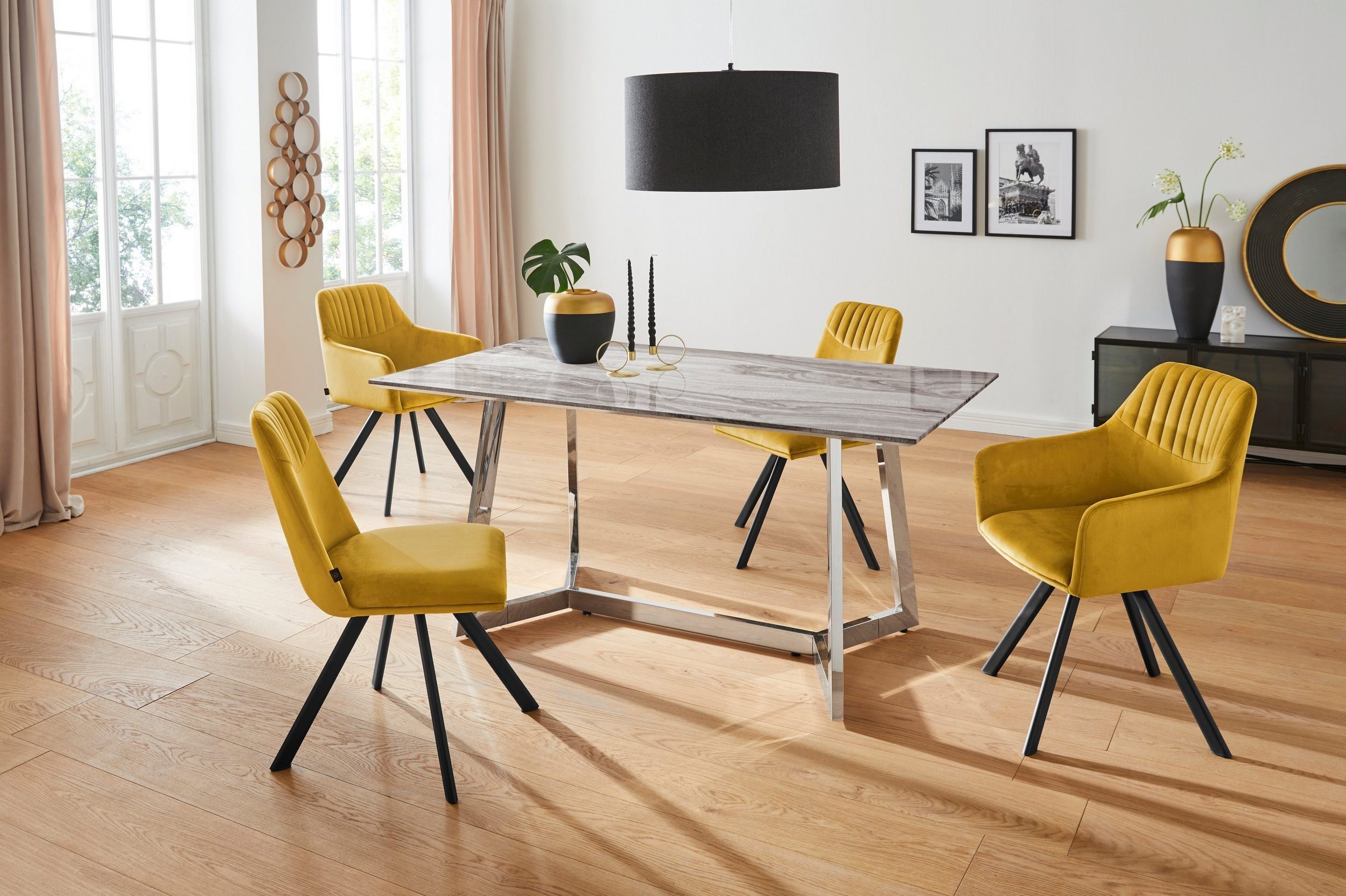 loft24 Esszimmerstuhl Belissimo (Set, 2 St), Armlehnstuhl, Bezug in Samtoptik, Stuhl modern, Metallbeine