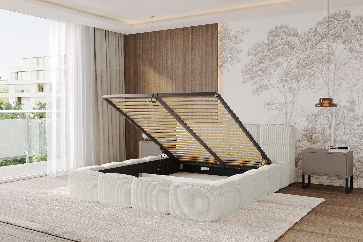 ALTDECOR Polsterbett NATA-v1 (Polsterbett mit Bettkasten und Lattenrost, Boxbett mit Matratze), Doppelbett mit Stauraum, Bett mit Kopfteil