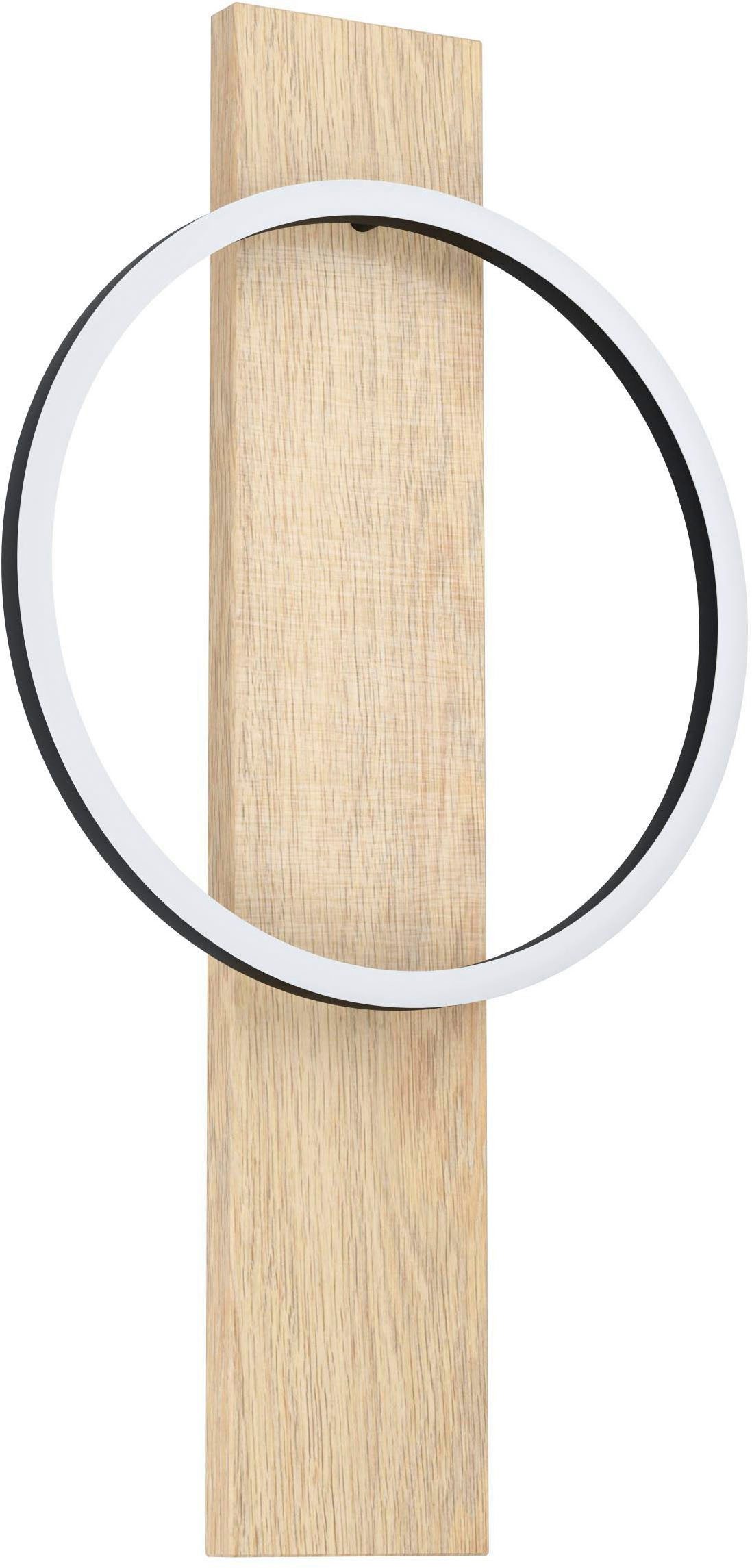 EGLO Wandleuchte Boyal Wandlampe, FSC zerifiziert, Holz, Metall, Flurlampe, Lampe, LED fest integriert, Warmweiß, Wand-/Deckenleuchte - L30 x H56 x AL7,5 cm - schwarz, braun