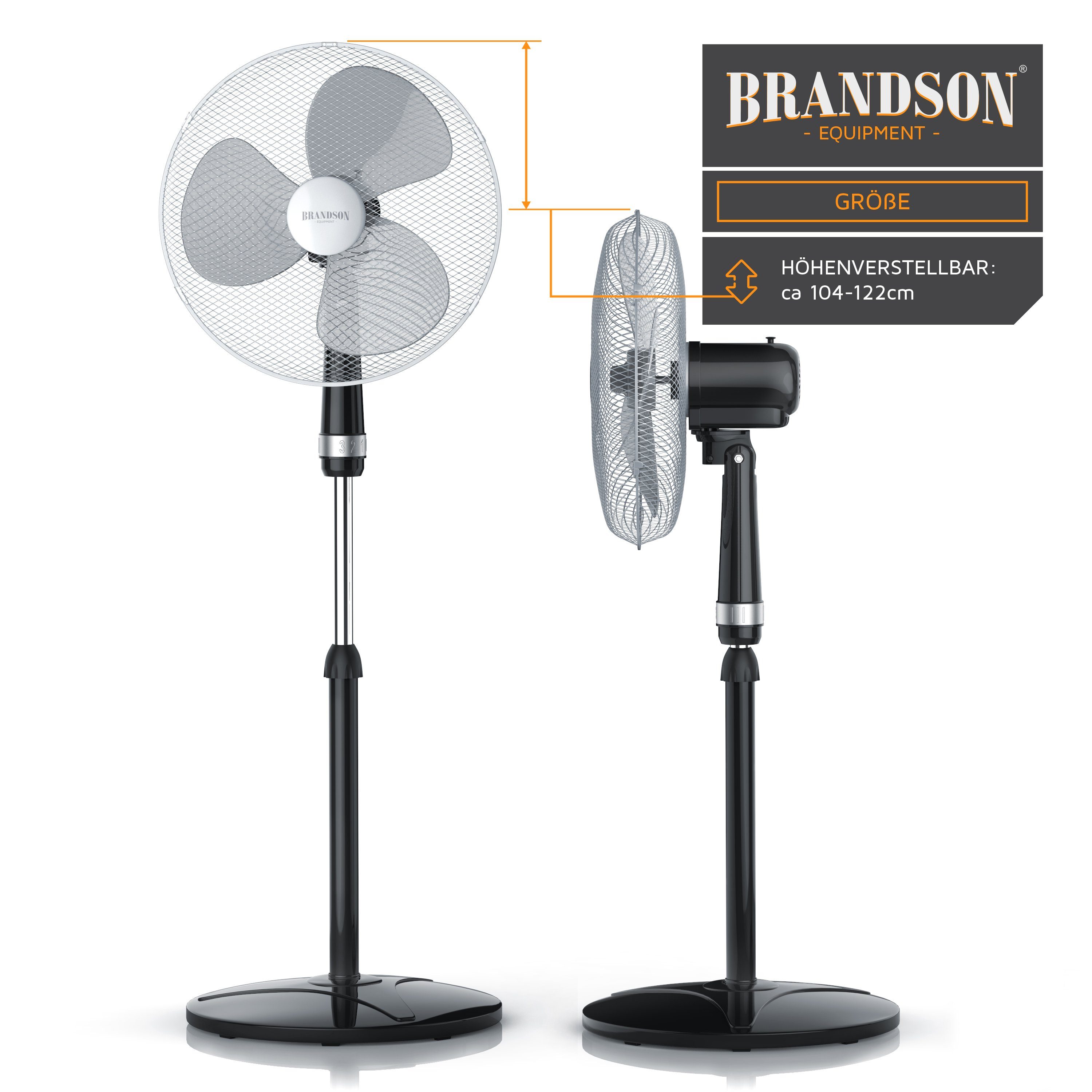 Durchmesser, schwarz/silber Standventilator, Standventilator Lüfter - "Silent" mit leisem - 40cm 40 Brandson cm Ø Betriebsgeräusch