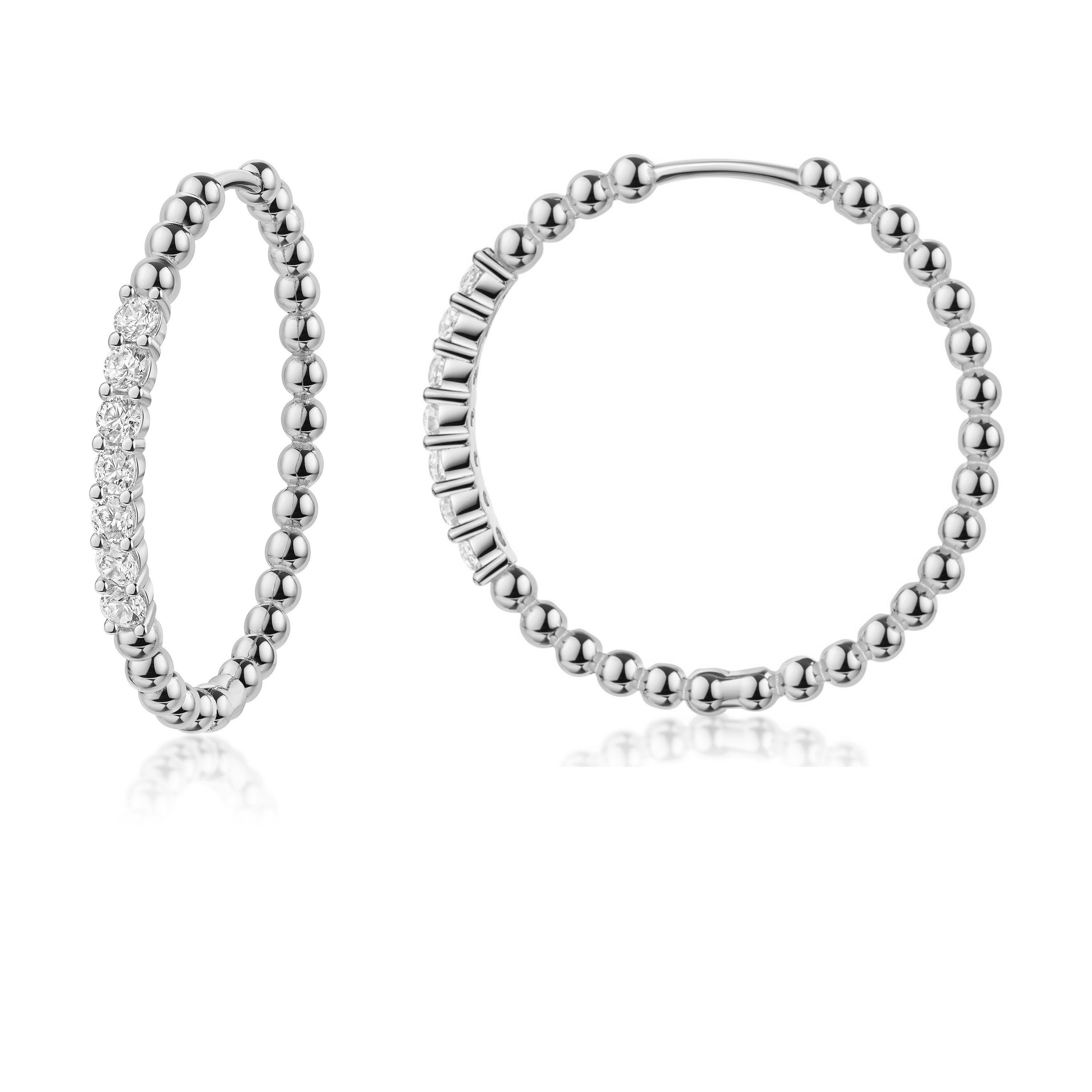 Firetti Paar Creolen Schmuck Geschenk Silber 925 Ohrringe im Kugeldesign, Made in Germany - mit Zirkonia (synth)
