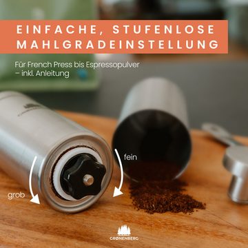 GRØNENBERG Espressokocher Spar Set 6: Kaffeemühle manuell + Edelstahl Espressokocher (4l6 Cup), Induktion geeignet & Inkl. Ersatz Dichtung