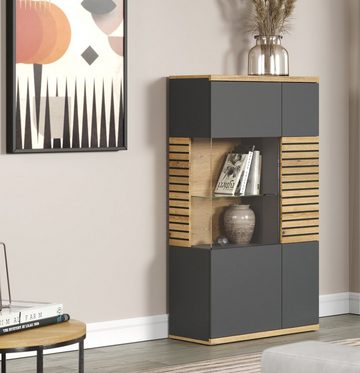 Furn.Design Highboard Norris (Vitrine in grau mit Evoke Eiche Dekor, 80 x 146 cm, 10 Fächer), mit Soft-Close