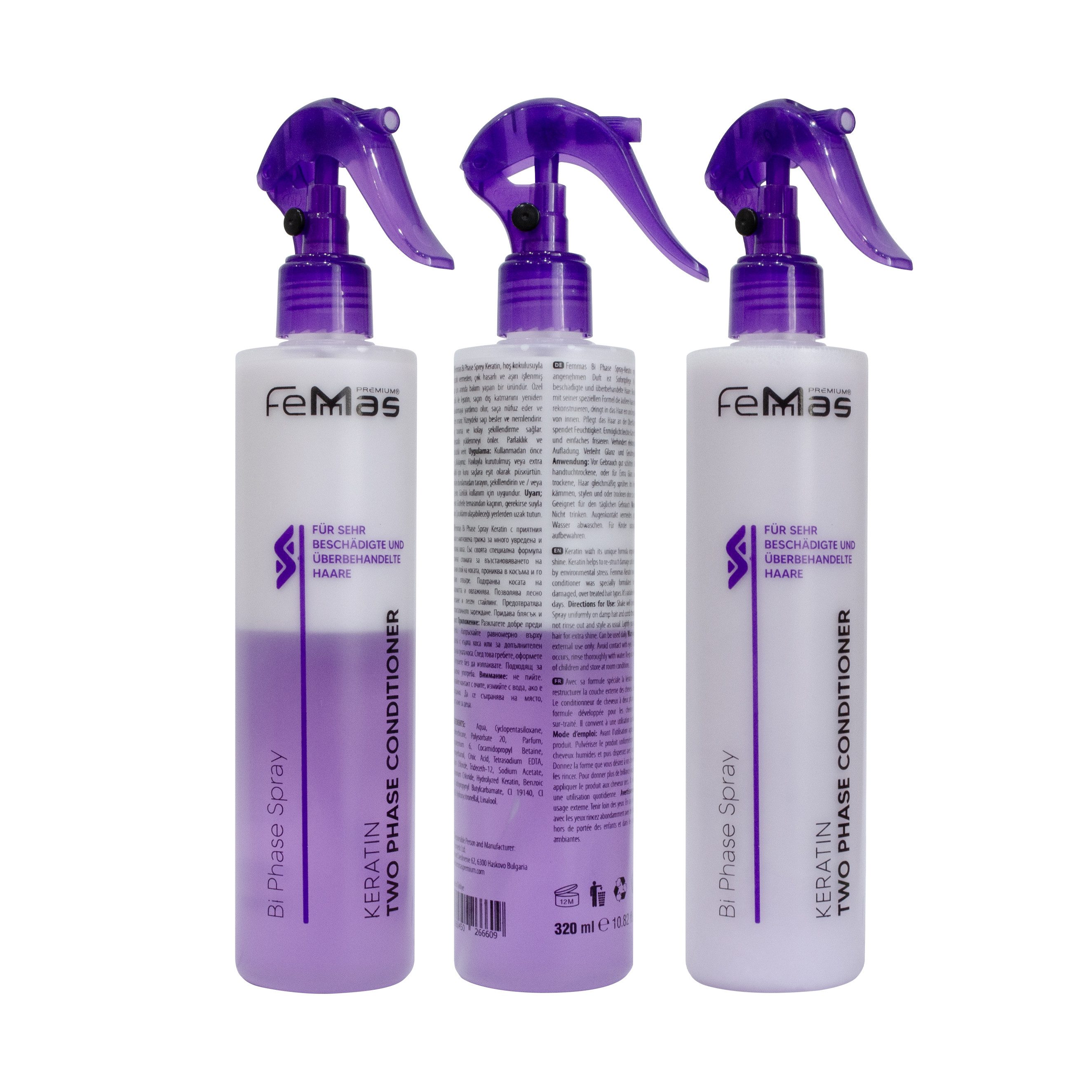 Femmas Premium Haarpflege-Spray FemMas Bi-Phase Spray Keratin 3 x 320 ml
