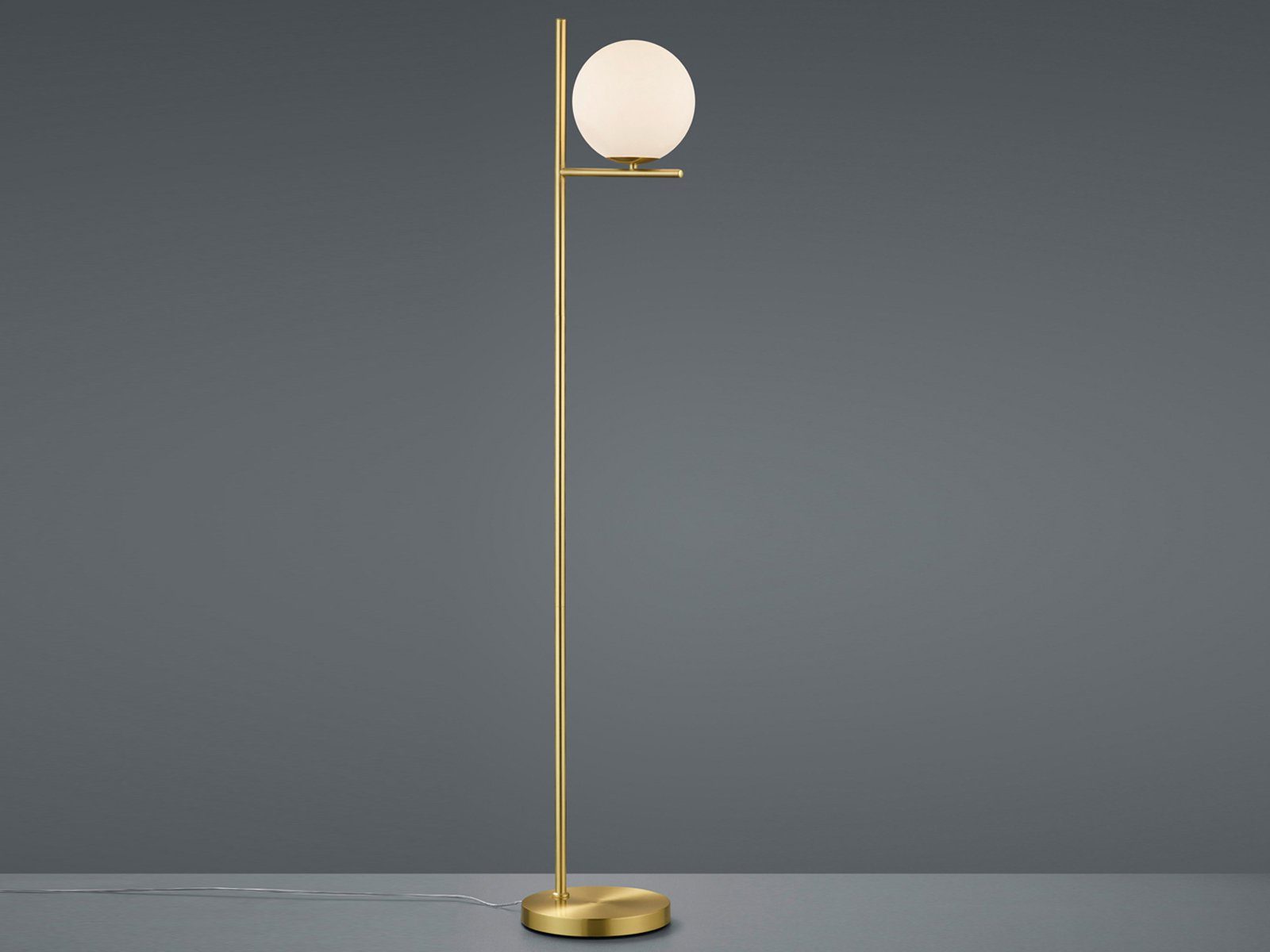 TRIO Leuchten LED Stehlampe, Dimmfunktion, LED wechselbar, Warmweiß, moderne dimmbar-e mit Glas-Kugel Lampenschirm gold-en, H: 150cm